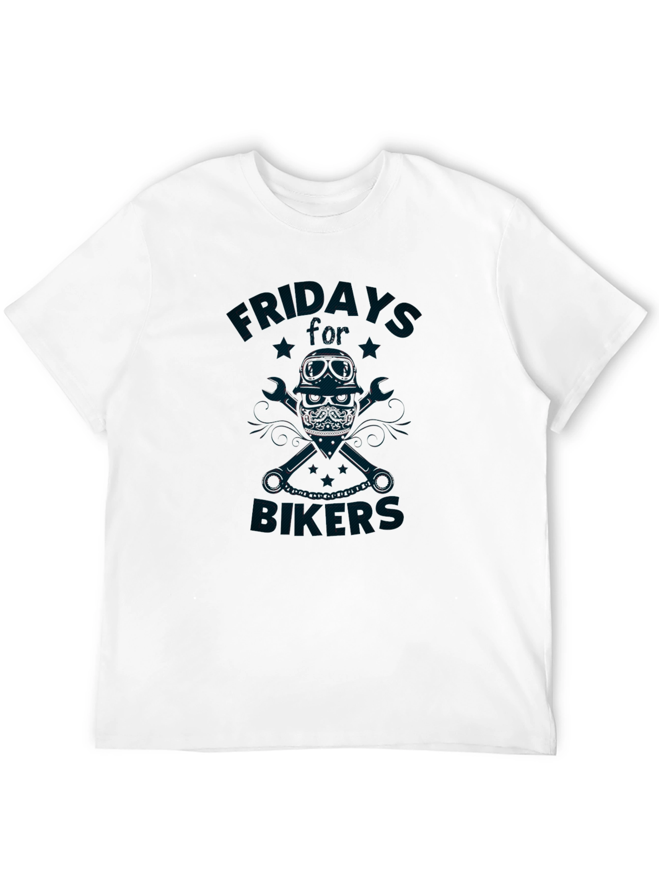 Friday Bikers T-Shirt - Skull & Wrenches Design