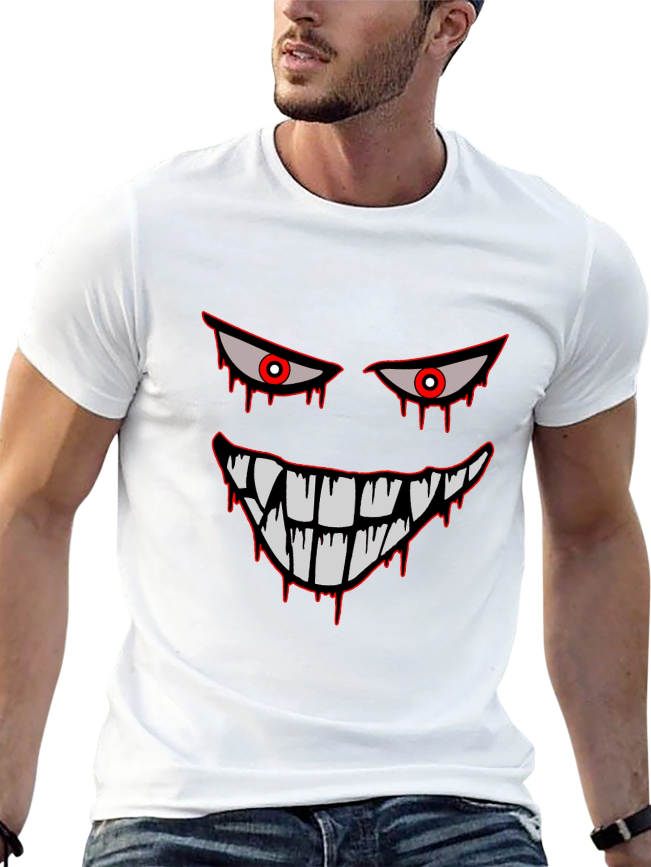 Mens Black Graphic Tee - Spooky Face Design