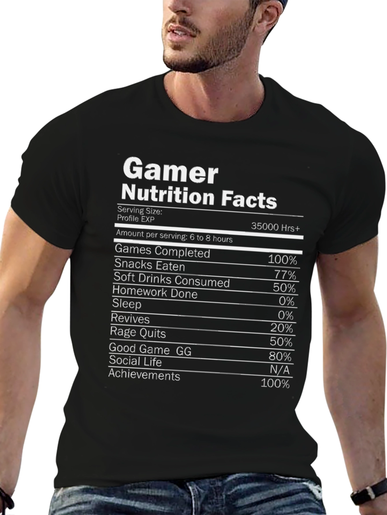 Gamer Nutrition Facts Novelty Graphic T-Shirt
