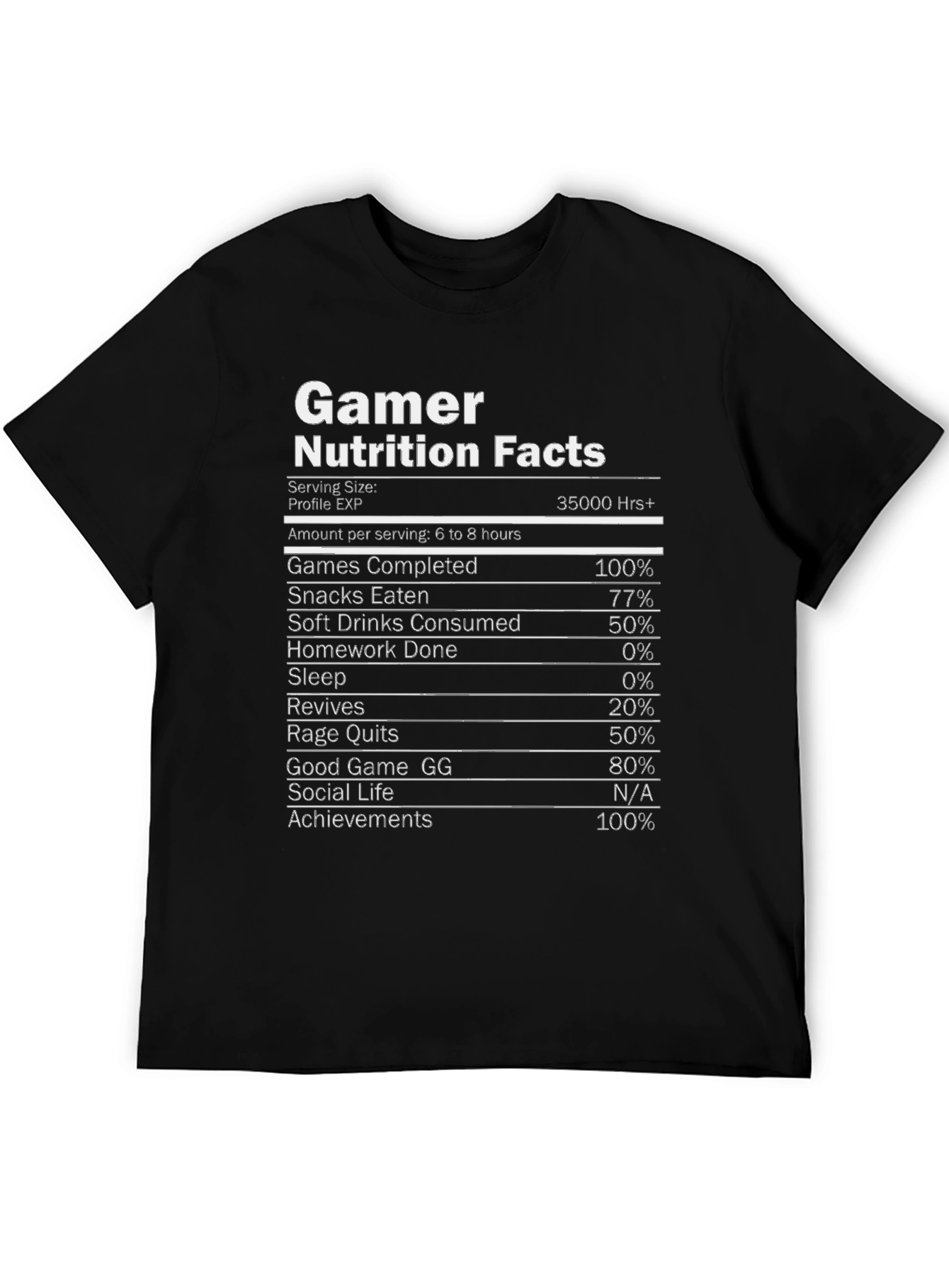 Gamer Nutrition Facts Novelty Graphic T-Shirt