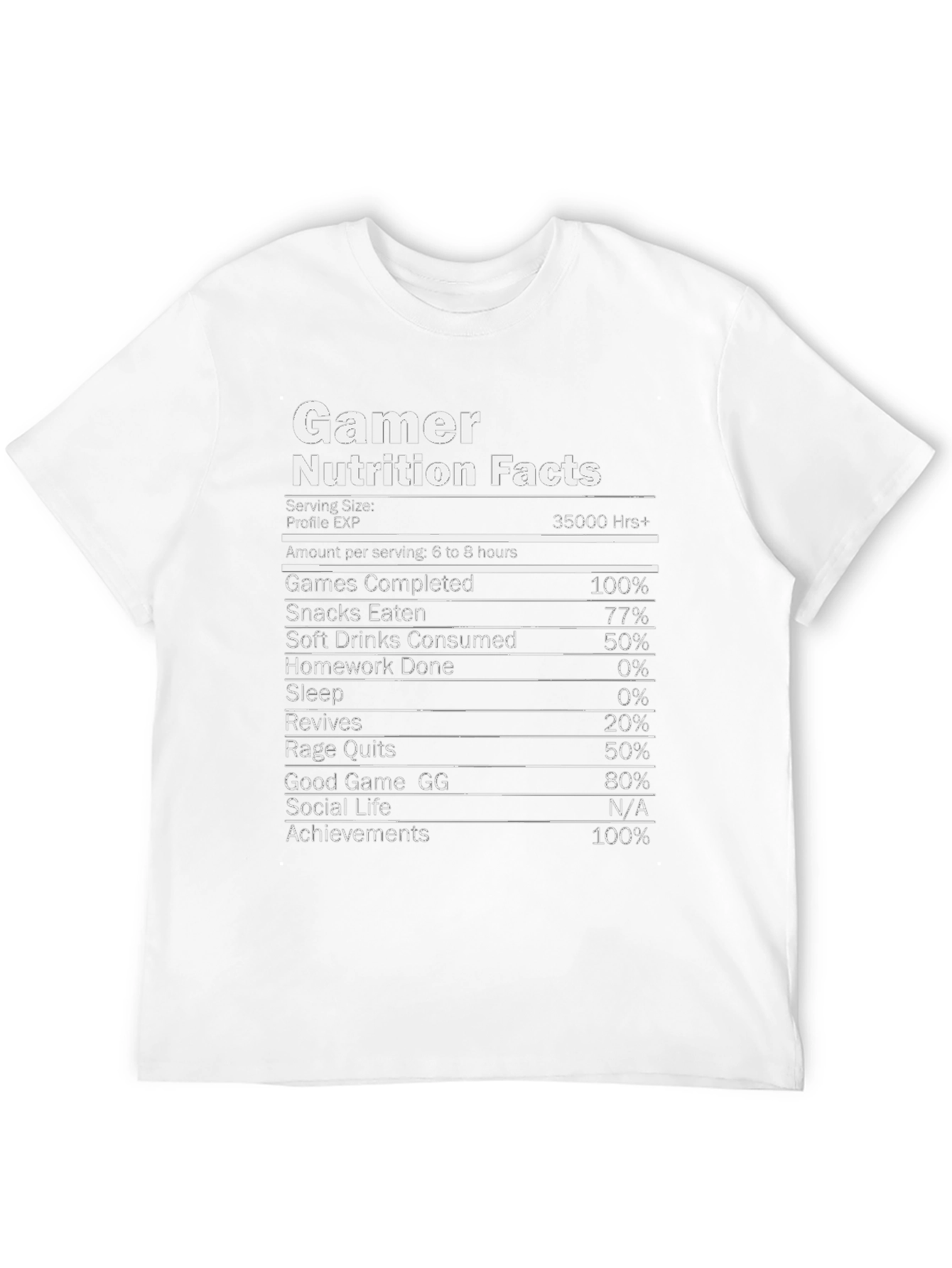 Gamer Nutrition Facts Novelty Graphic T-Shirt