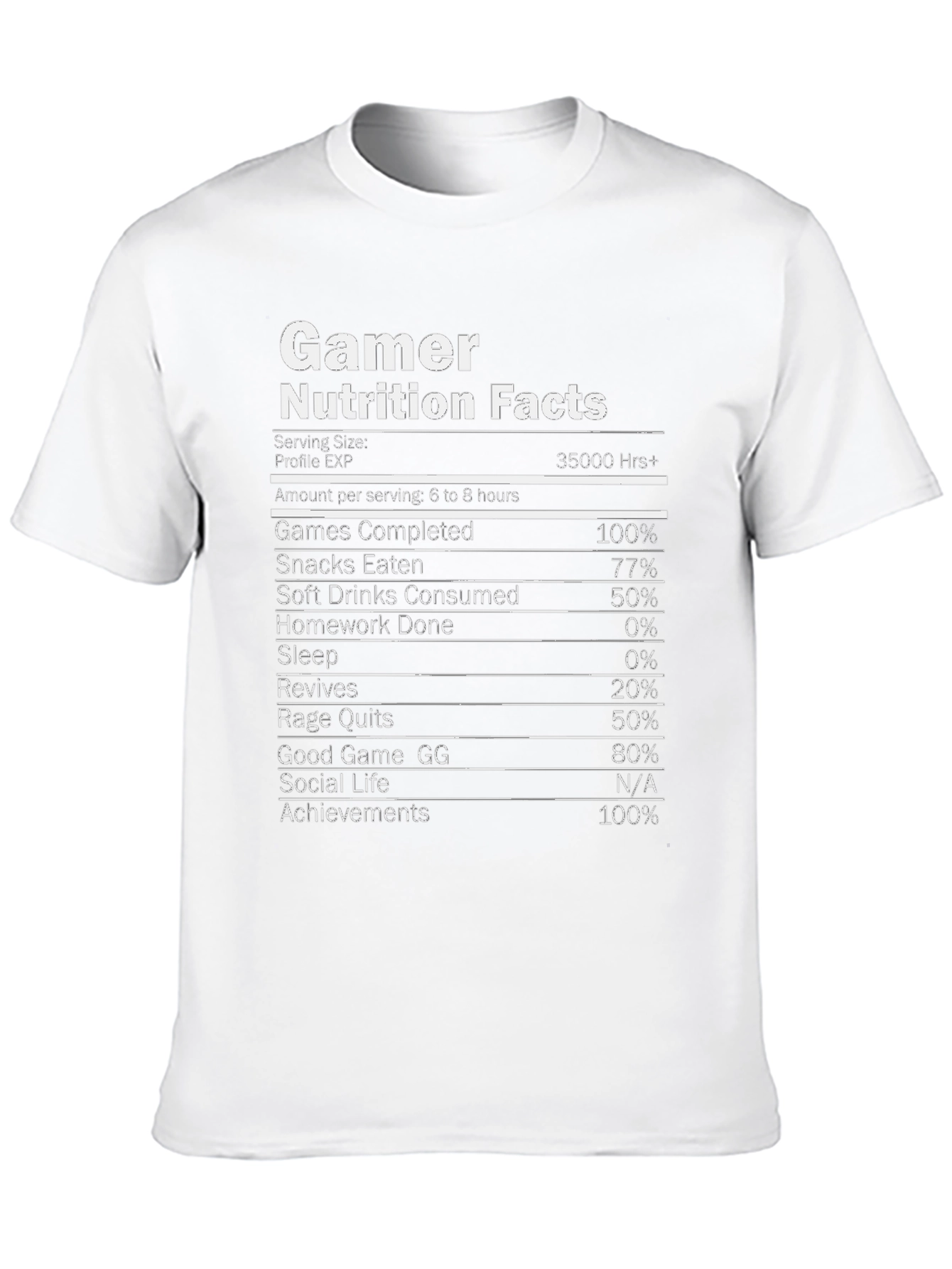 Gamer Nutrition Facts Novelty Graphic T-Shirt
