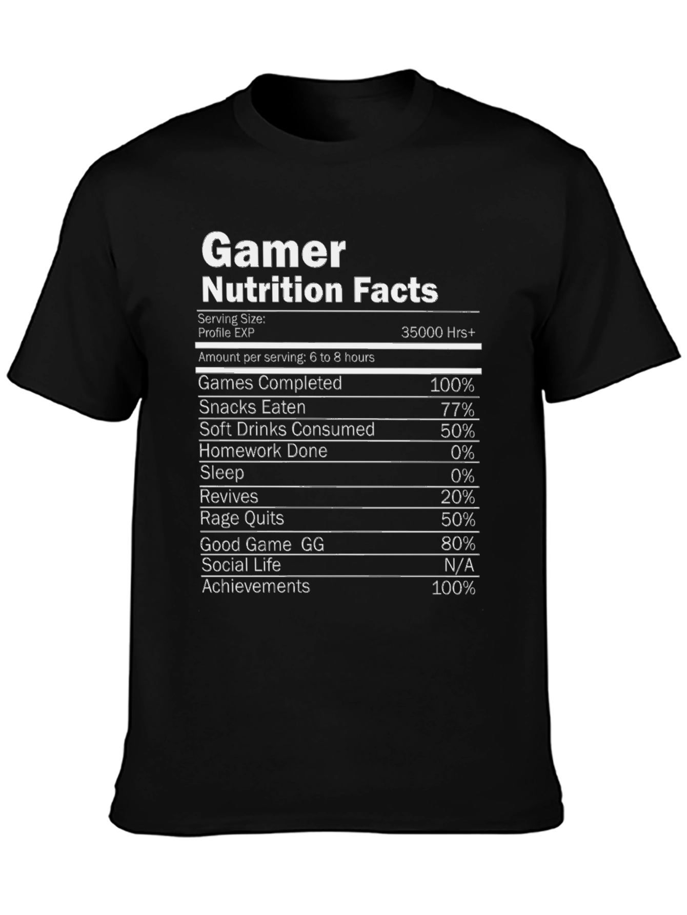 Gamer Nutrition Facts Novelty Graphic T-Shirt