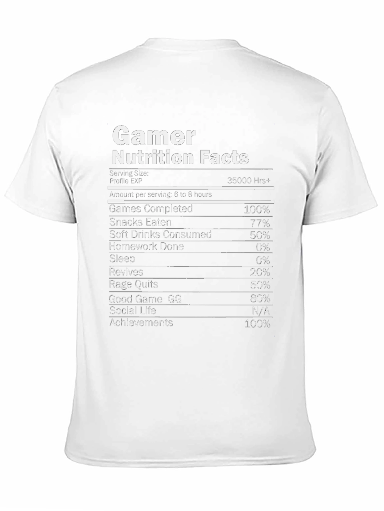 Gamer Nutrition Facts Novelty Graphic T-Shirt