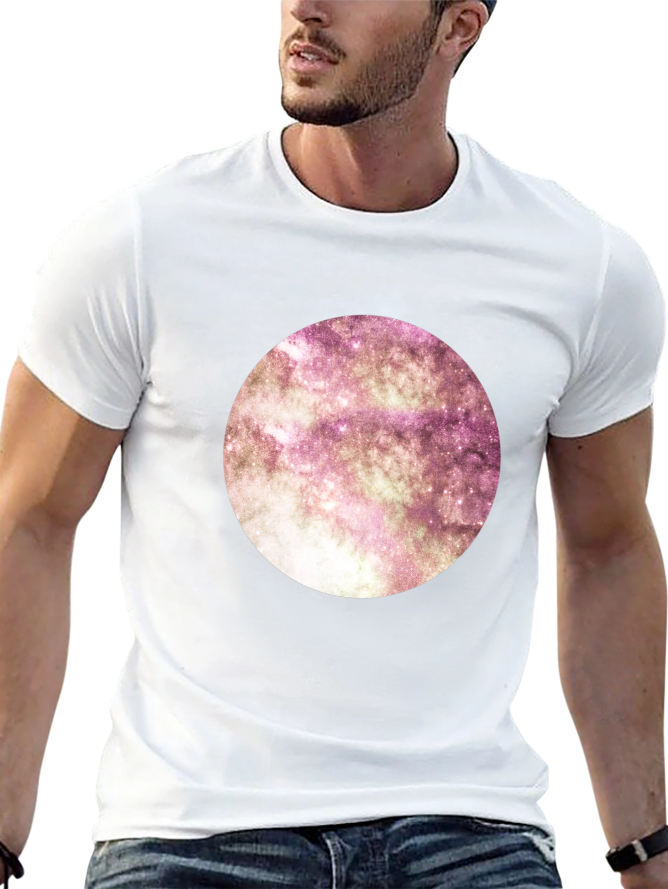 Galaxy Circle Black Tee - Modern Graphic Print Shirt