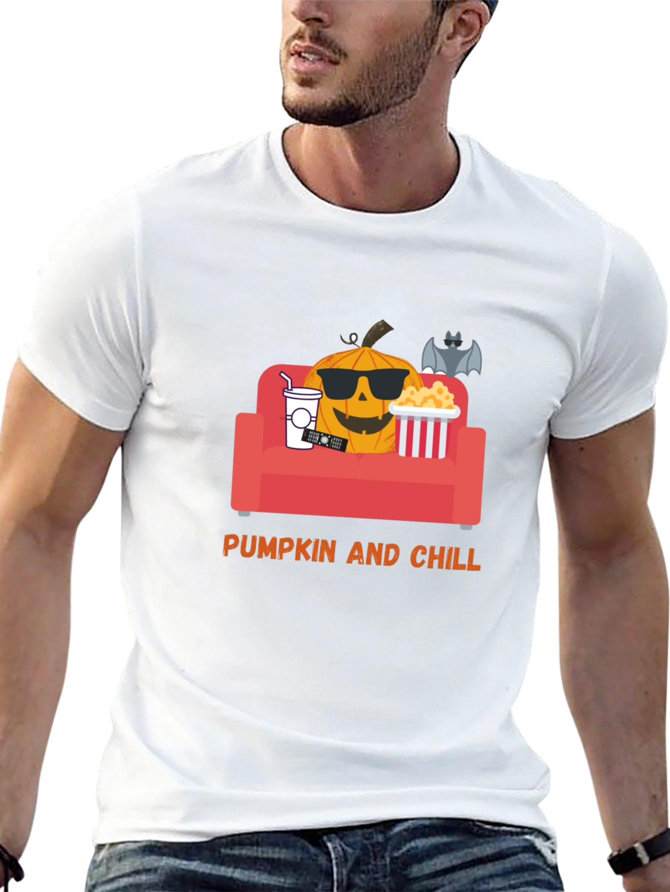 Pumpkin and Chill Graphic Tee - Relaxed Halloween Shirt
