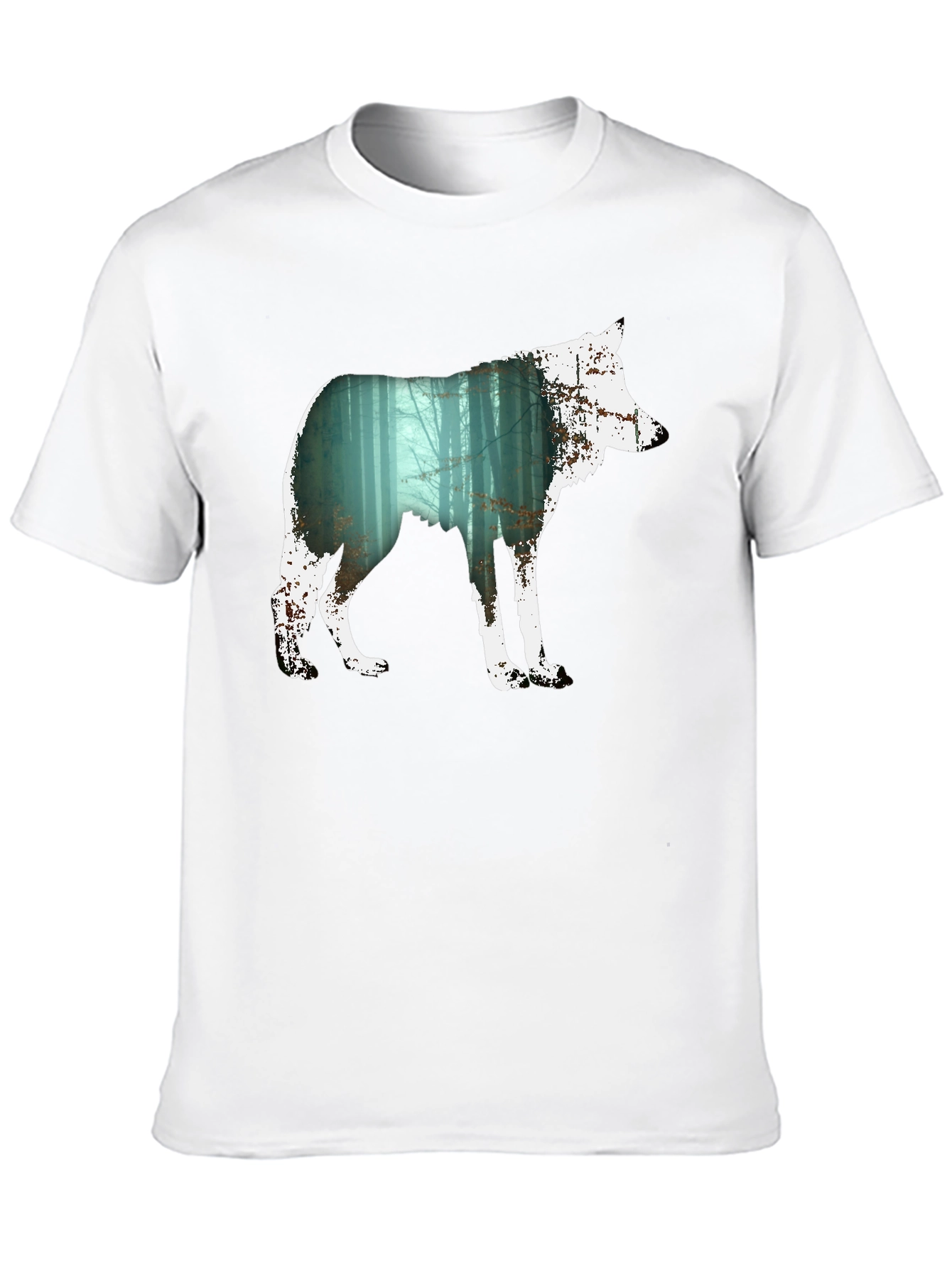 Wolf Silhouette Forest Graphic Tee - Black