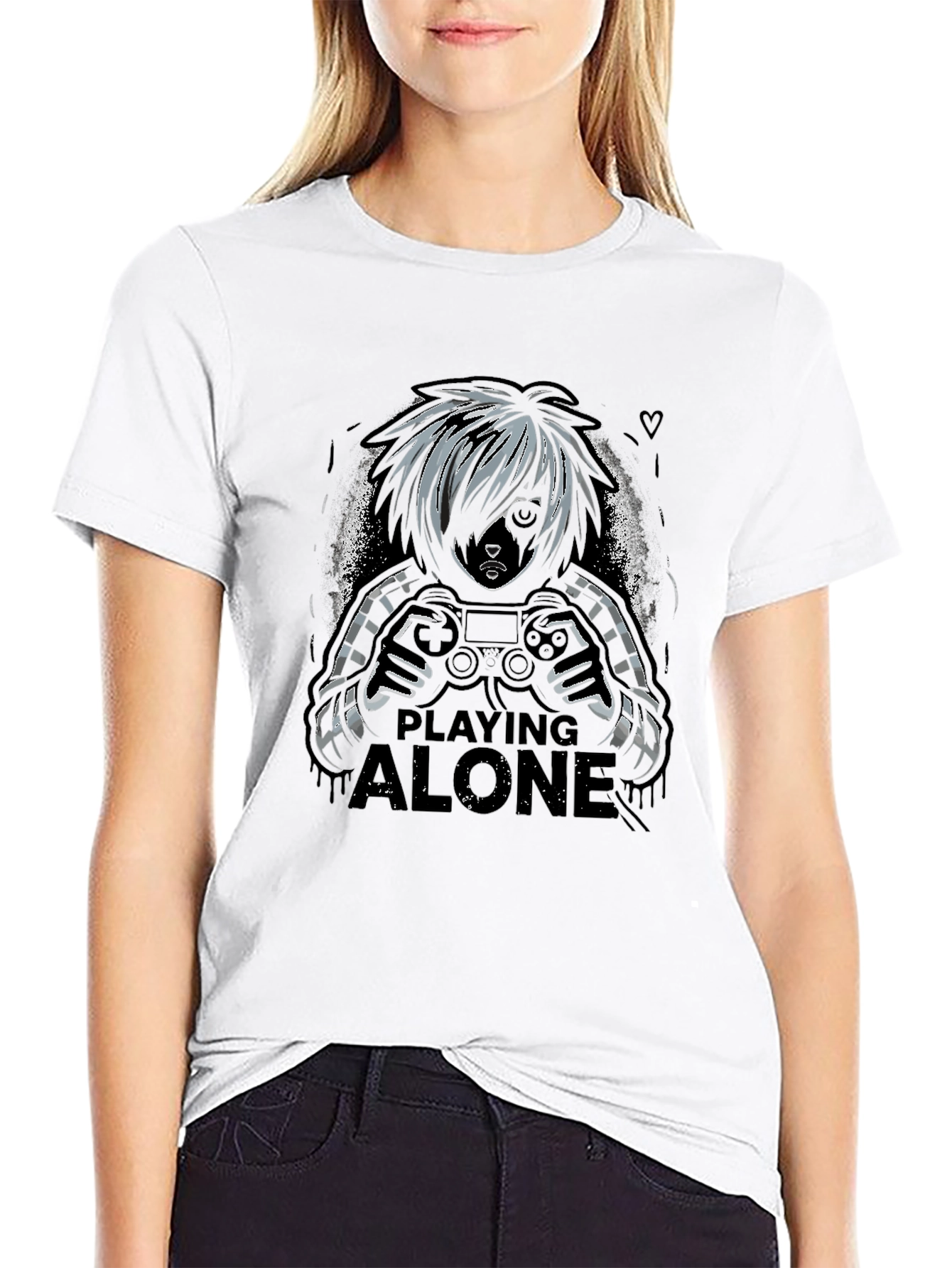 Gamer Playing Alone Black T-Shirt