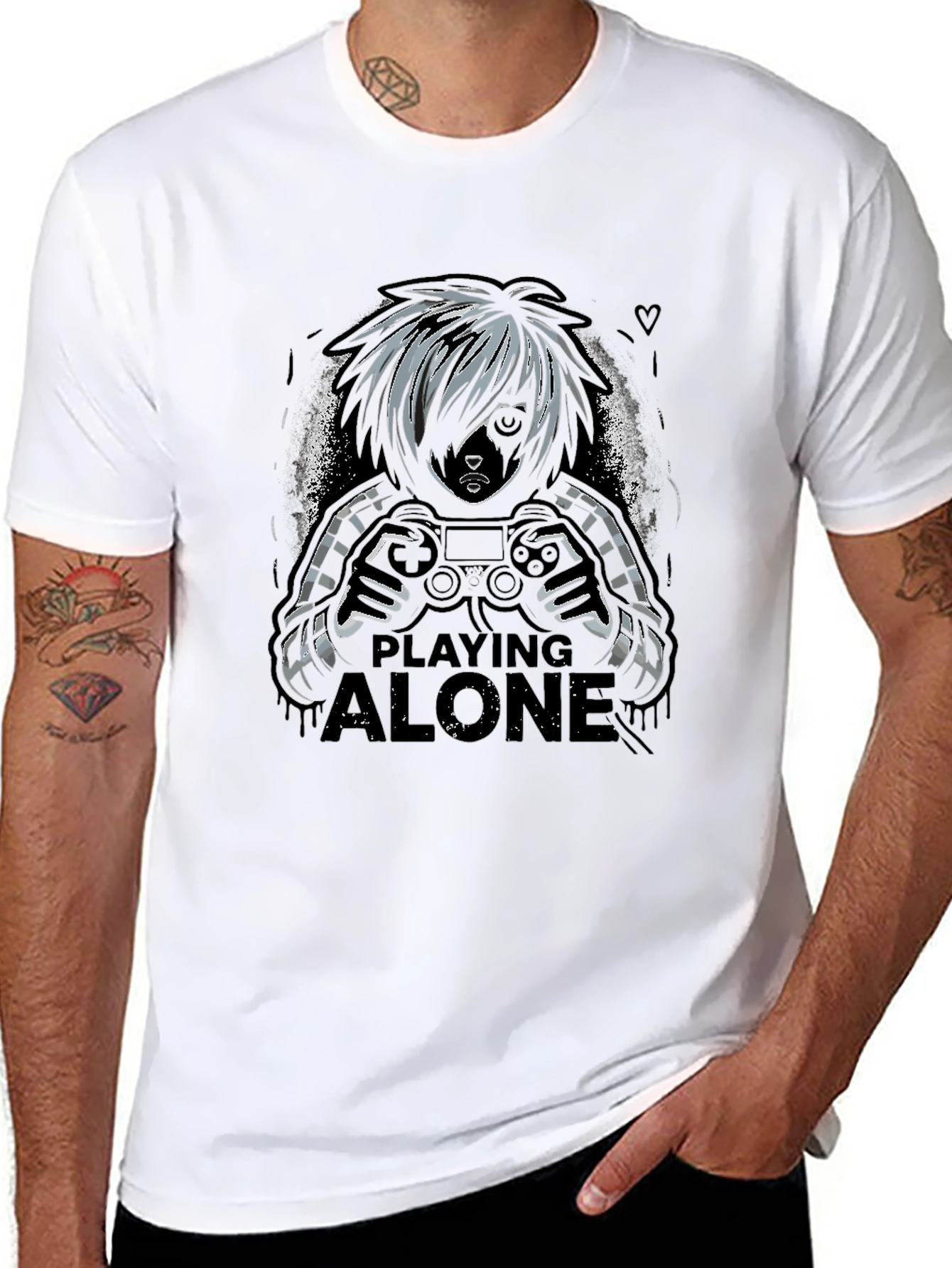 Gamer Playing Alone Black T-Shirt