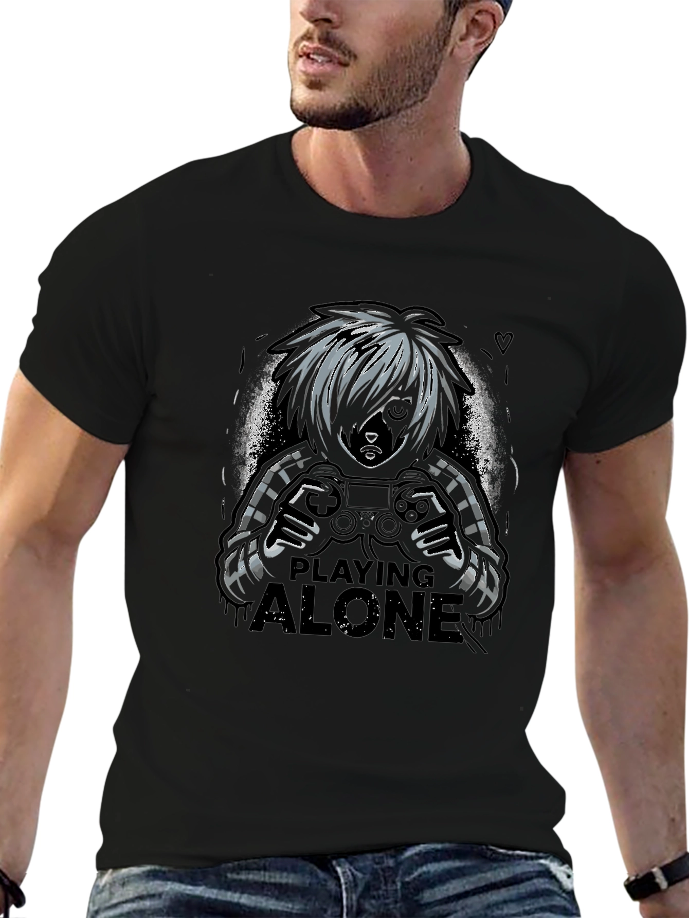 Gamer Playing Alone Black T-Shirt