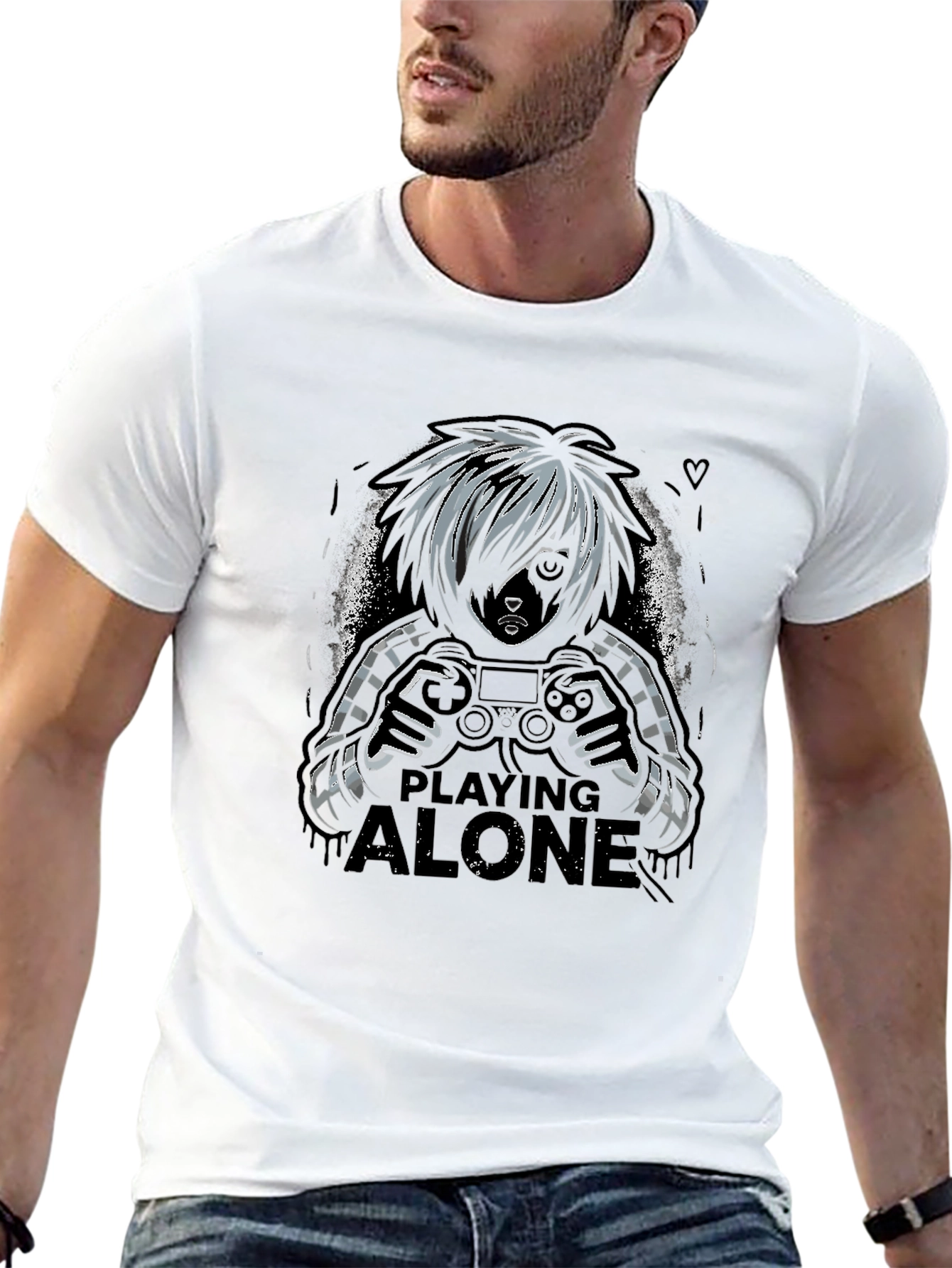 Gamer Playing Alone Black T-Shirt