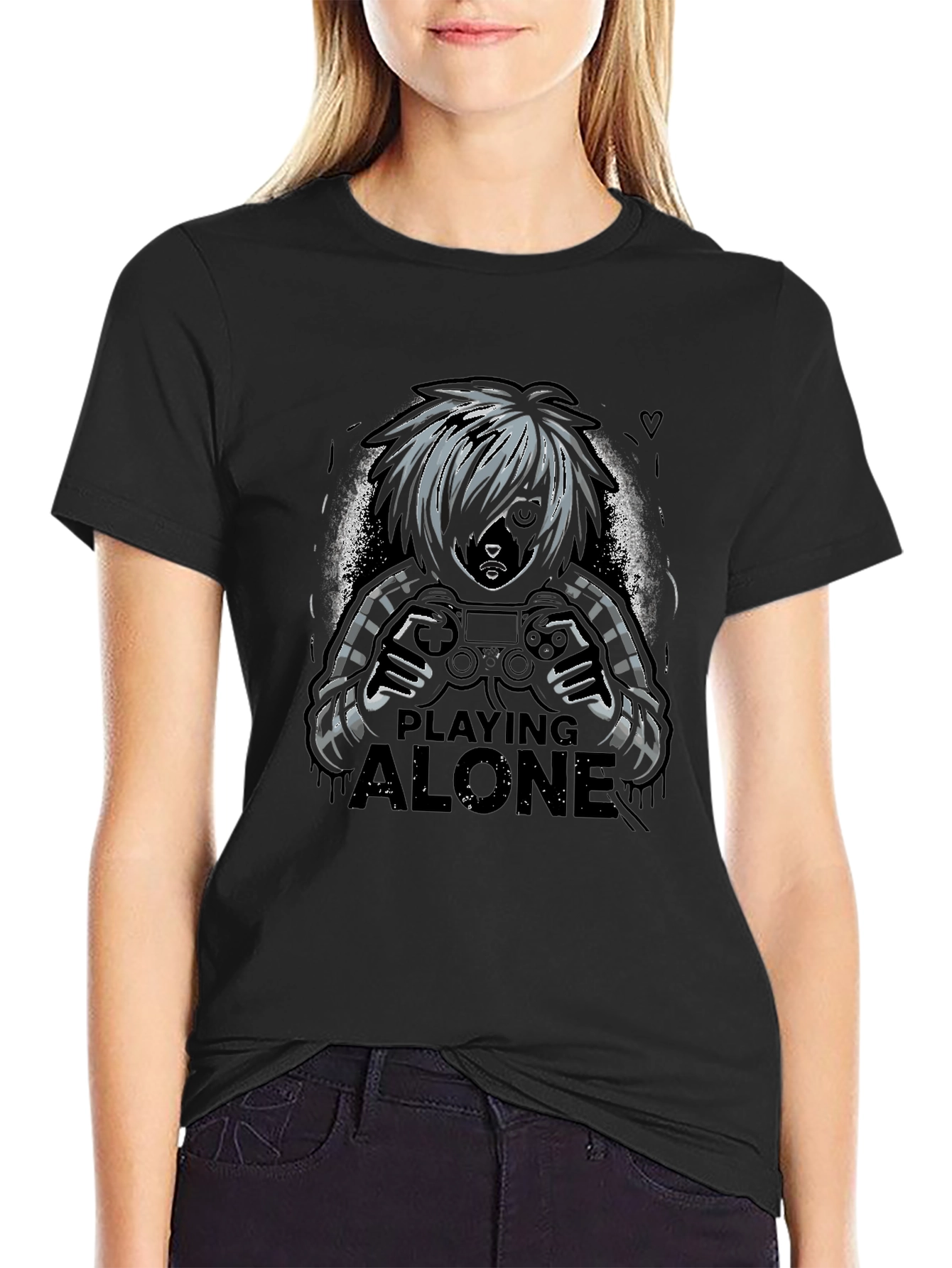 Gamer Playing Alone Black T-Shirt