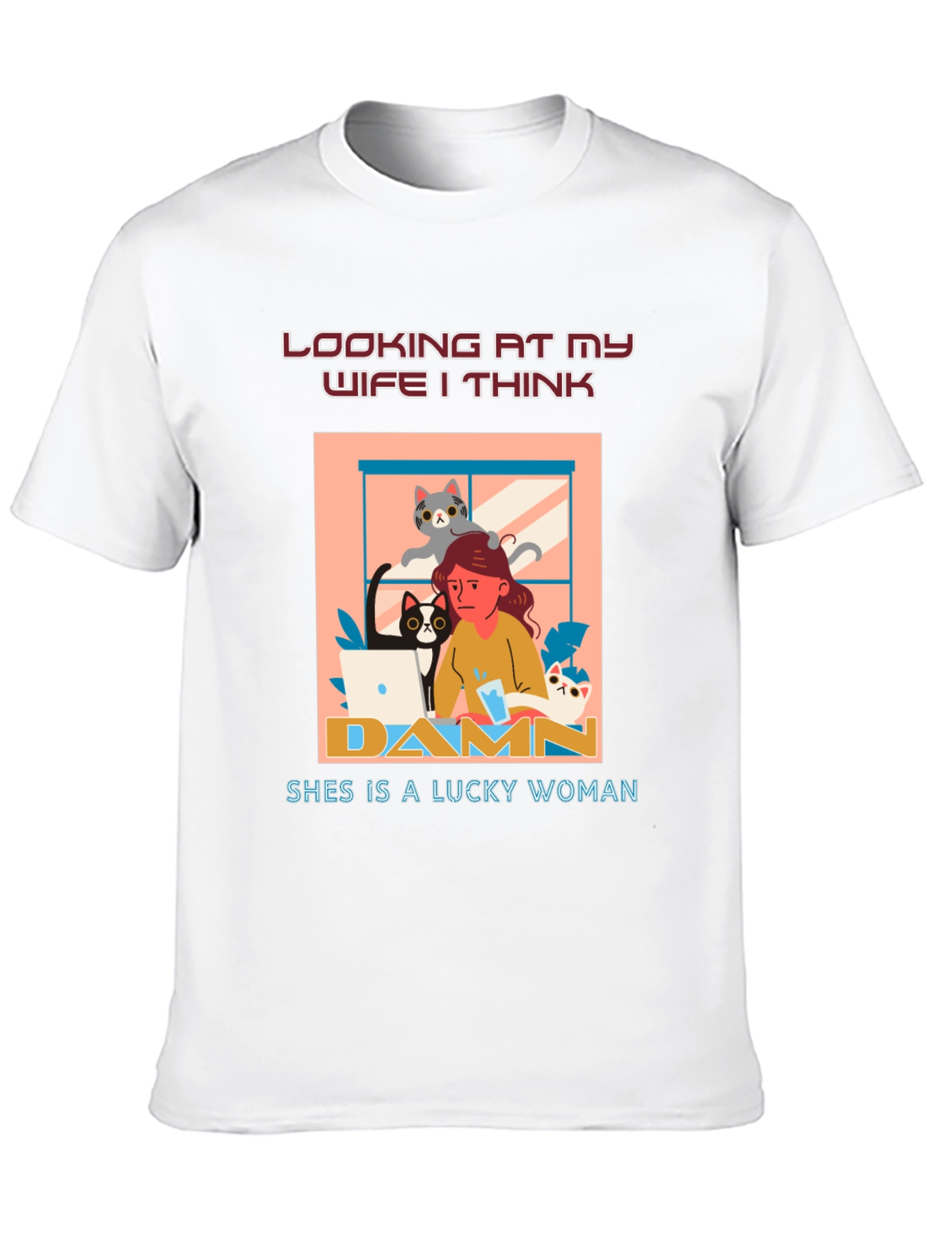 Funny Wife Lucky Woman Cat T-Shirt