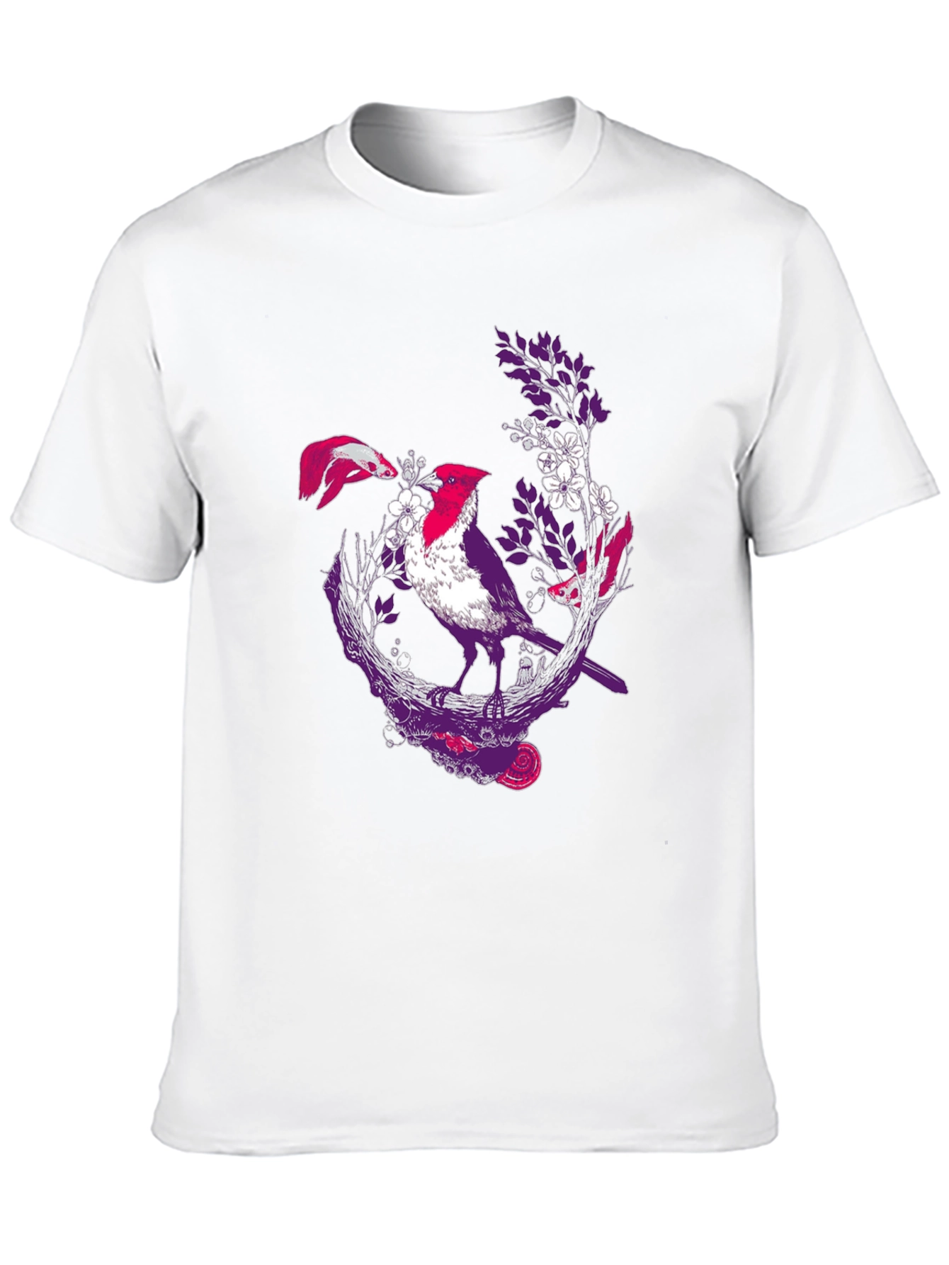 Bird & Koi Graphic Tee - Artistic Print
