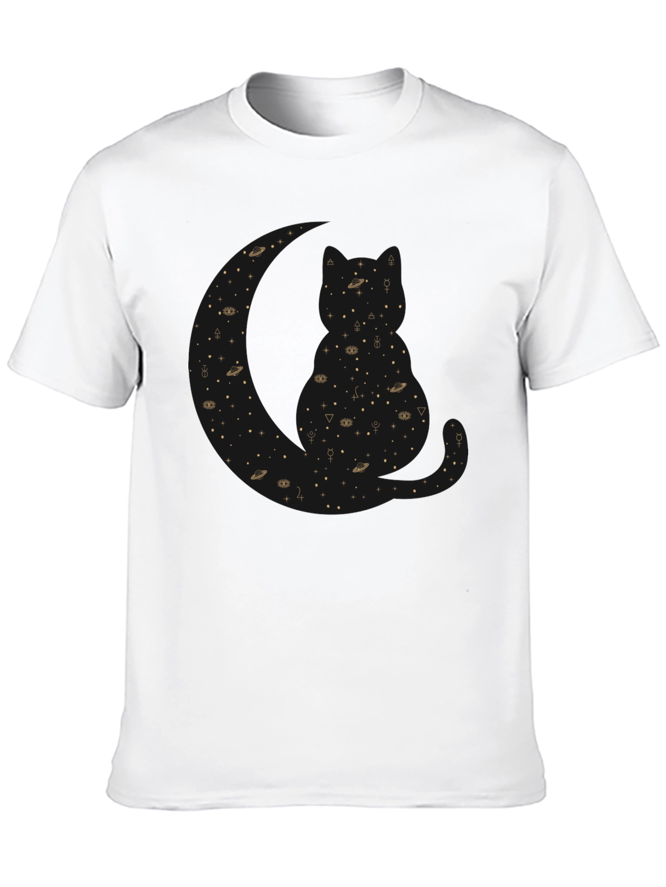 Celestial Cat Black T-Shirt - Cosmic Feline Design