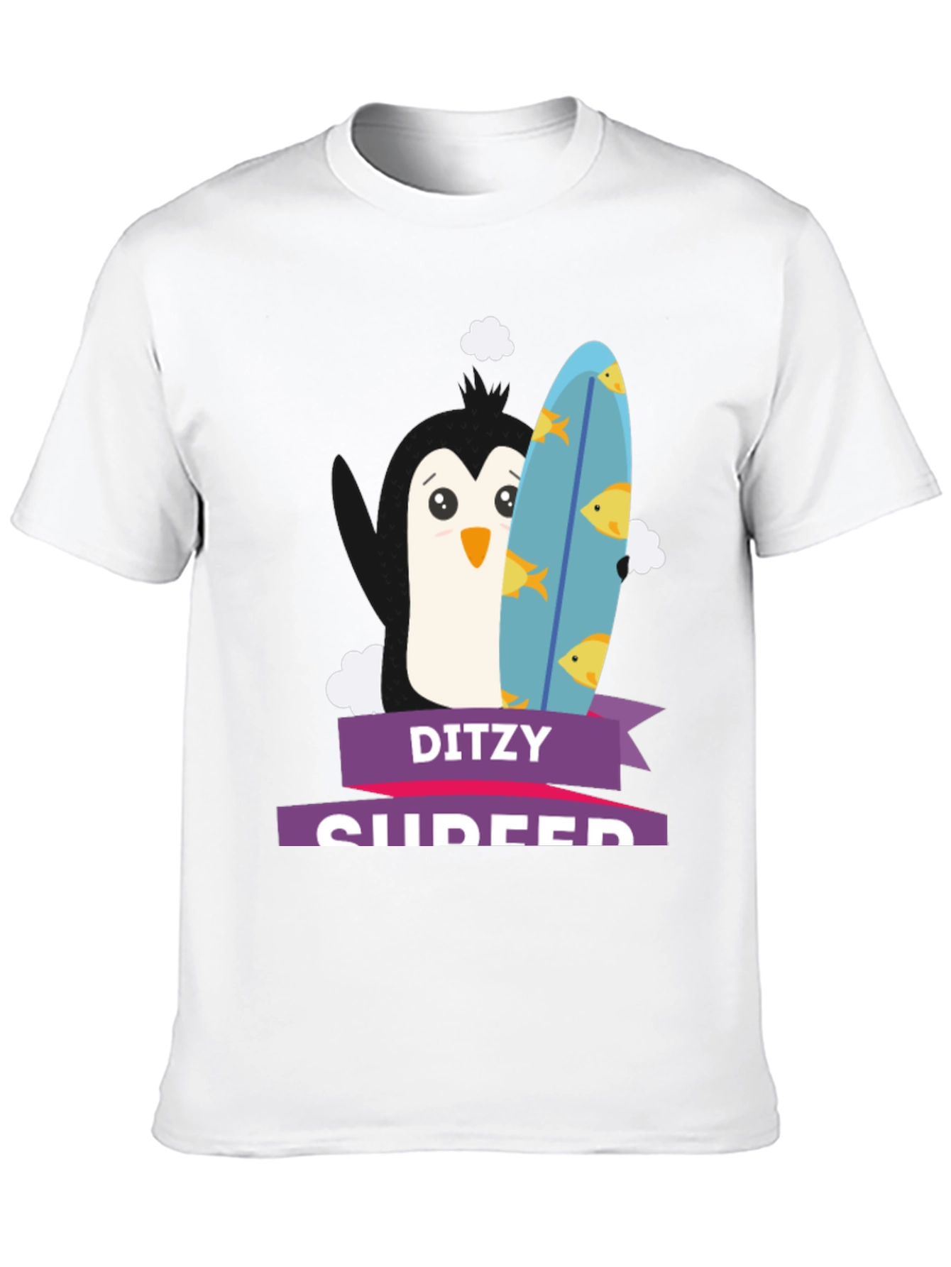 Dizty Surfer Penguin T-Shirt - Cartoon Animal Tee