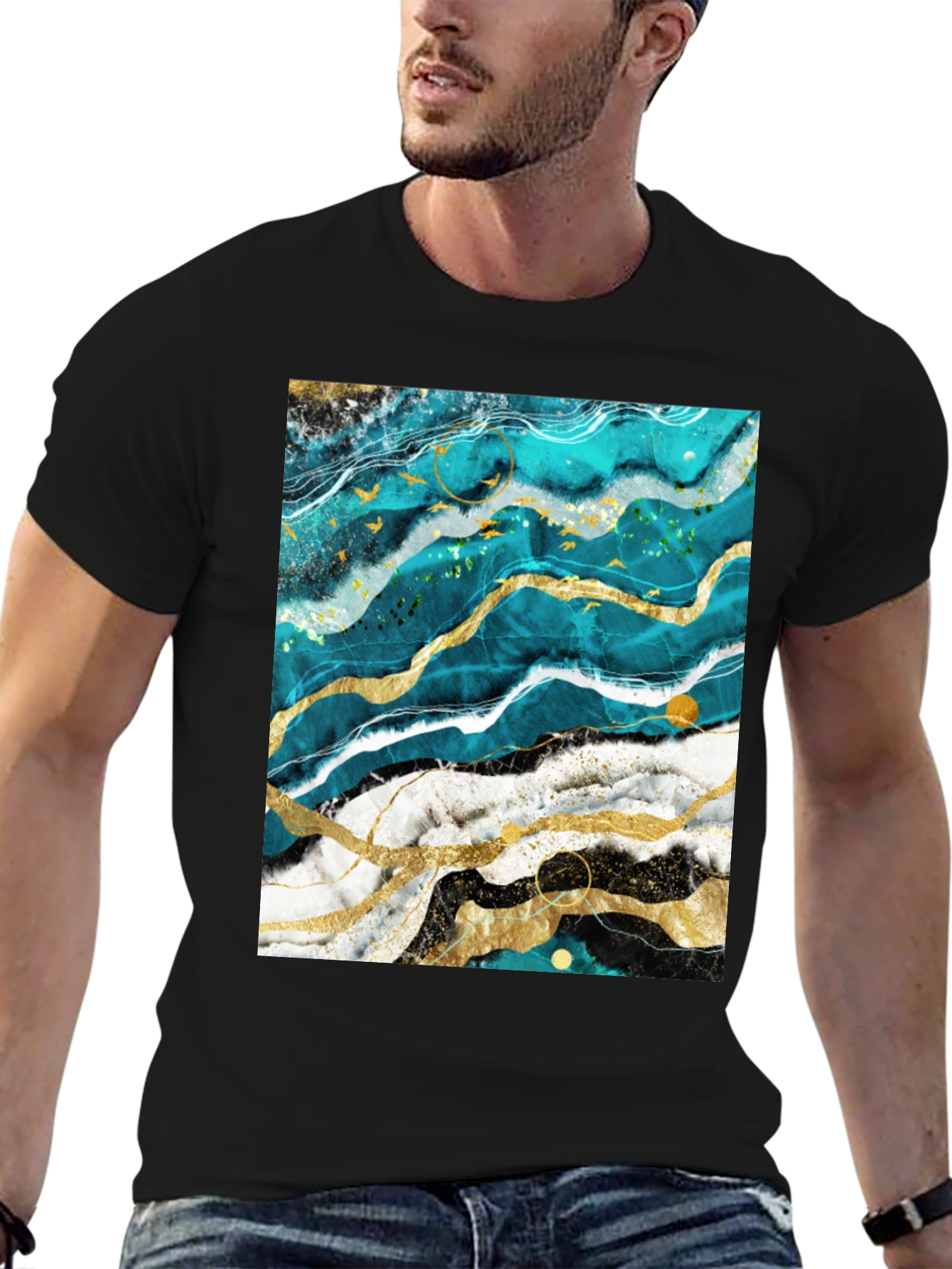 Abstract Marble Graphic Black T-Shirt