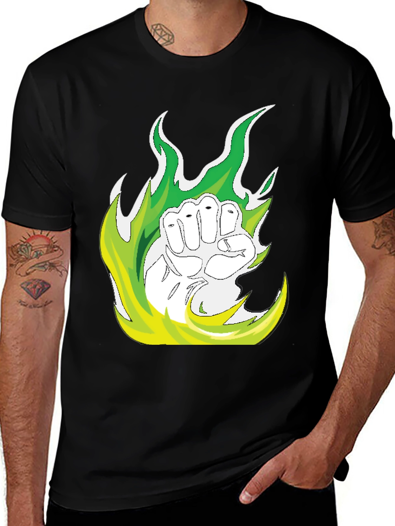 Fiery Fist Graphic Tee - Black Cotton T-Shirt