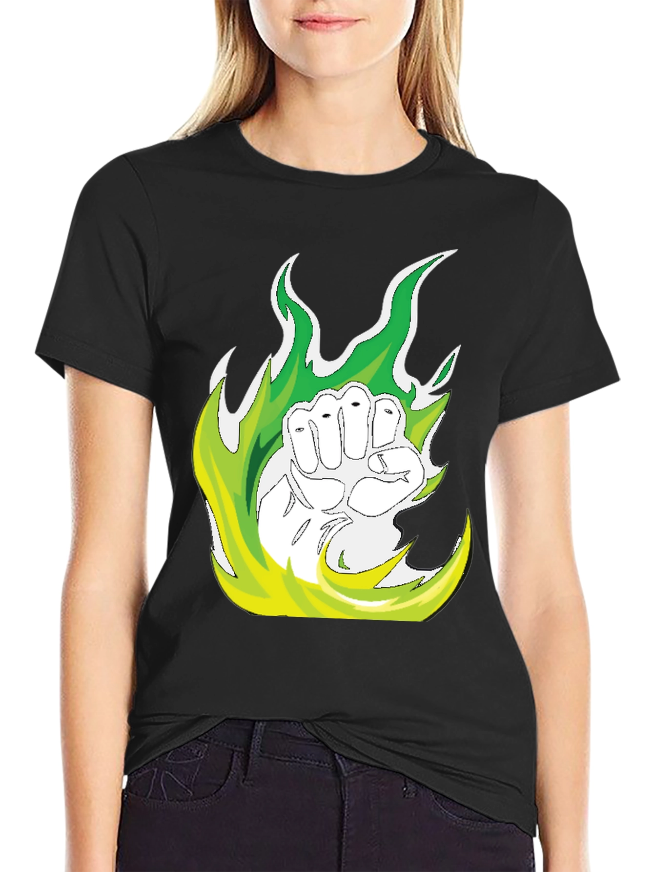 Fiery Fist Graphic Tee - Black Cotton T-Shirt