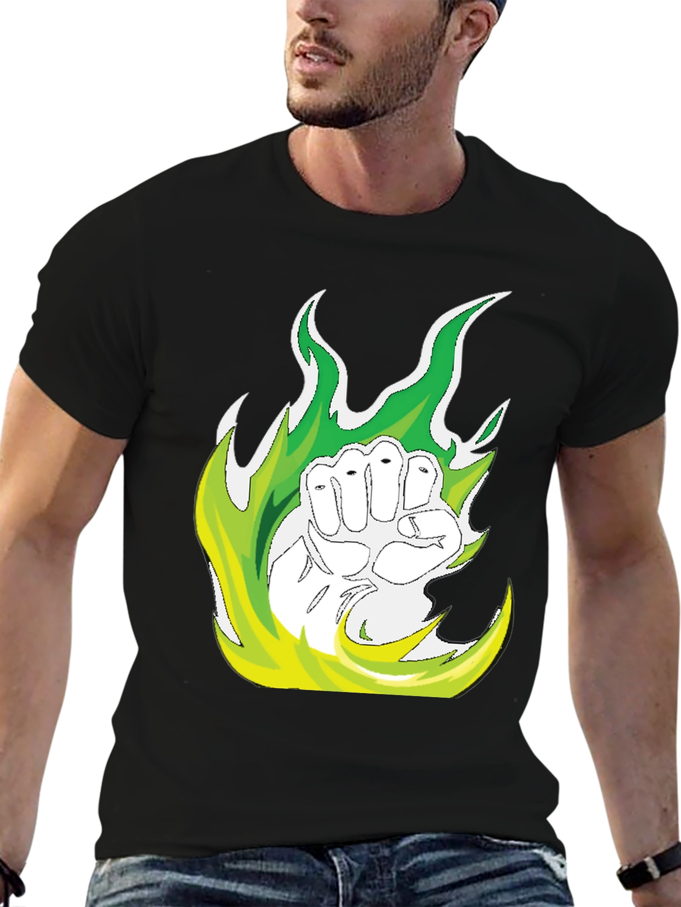 Fiery Fist Graphic Tee - Black Cotton T-Shirt