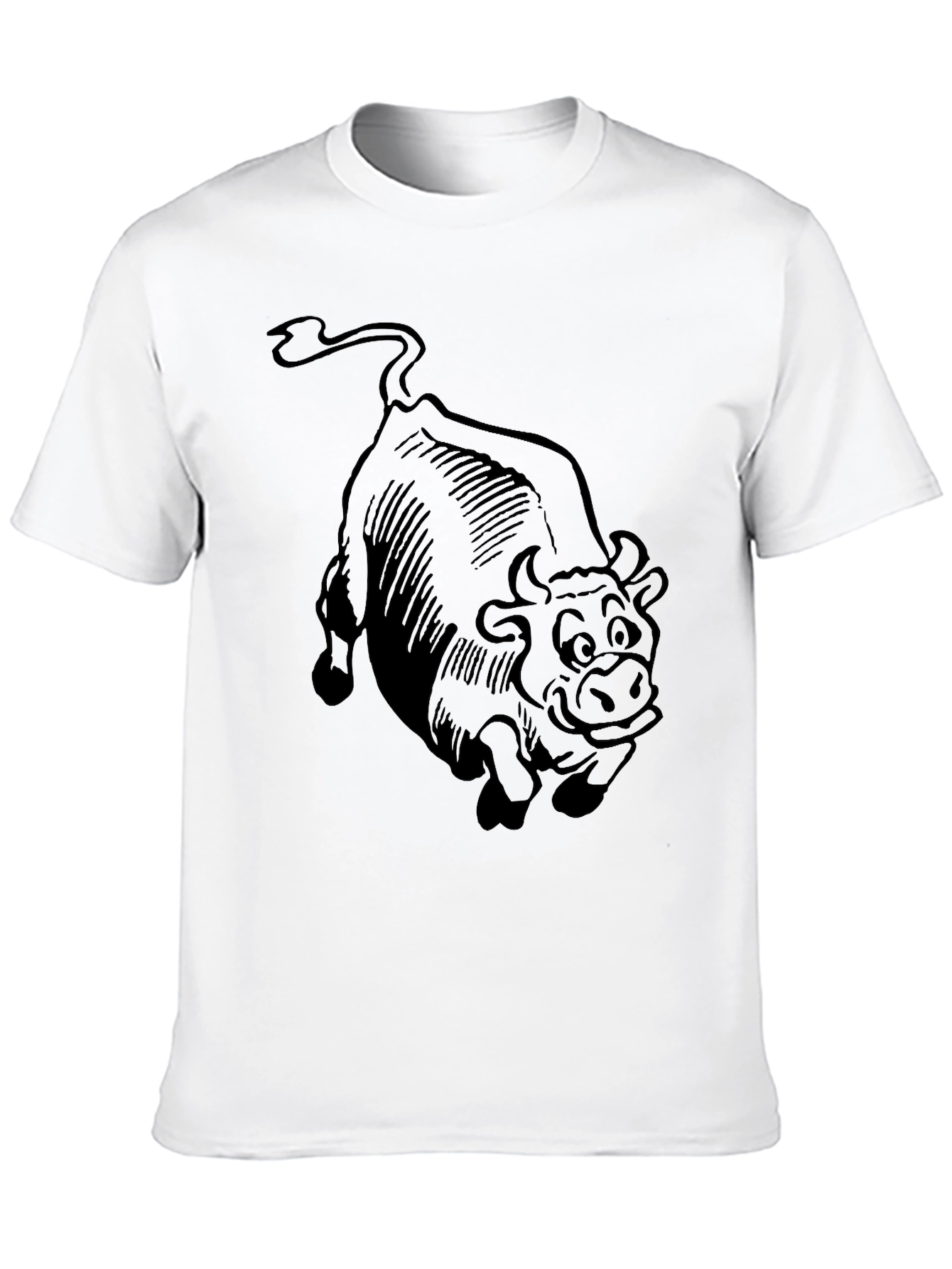 Cartoon Bull Graphic Tee - Black Cotton T-Shirt