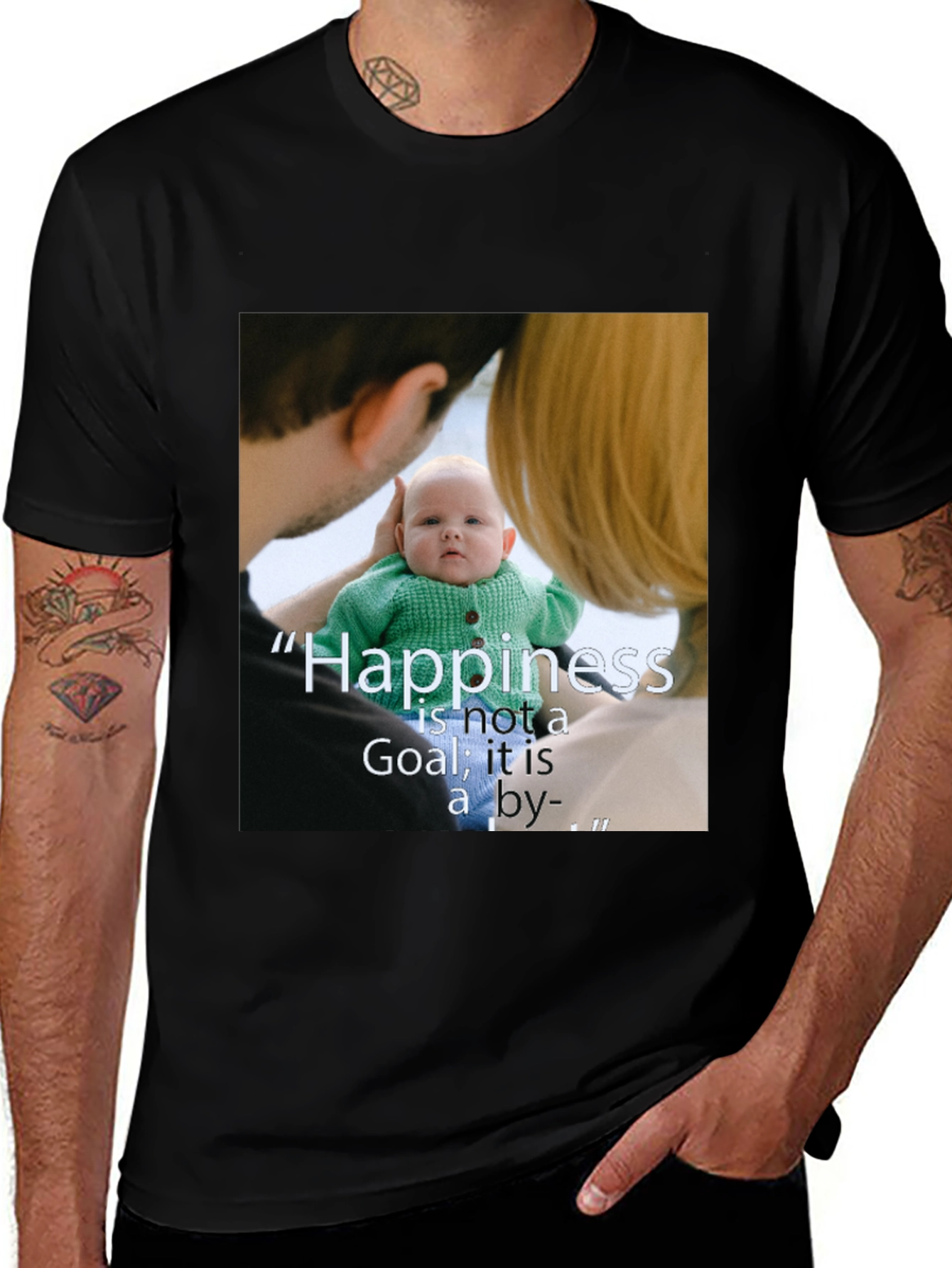 Family Photo Print Black T-Shirt
