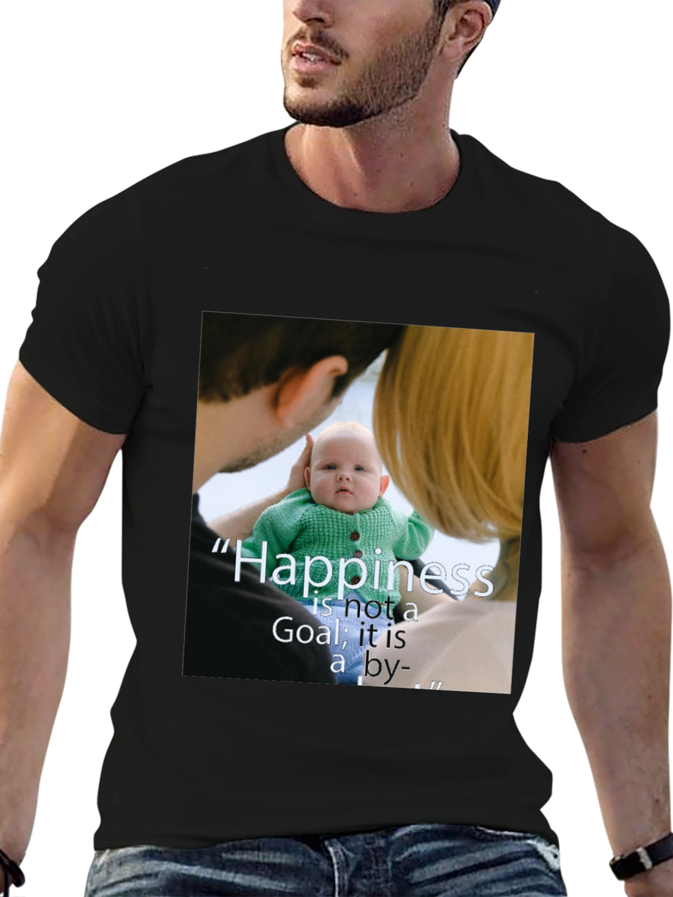 Family Photo Print Black T-Shirt