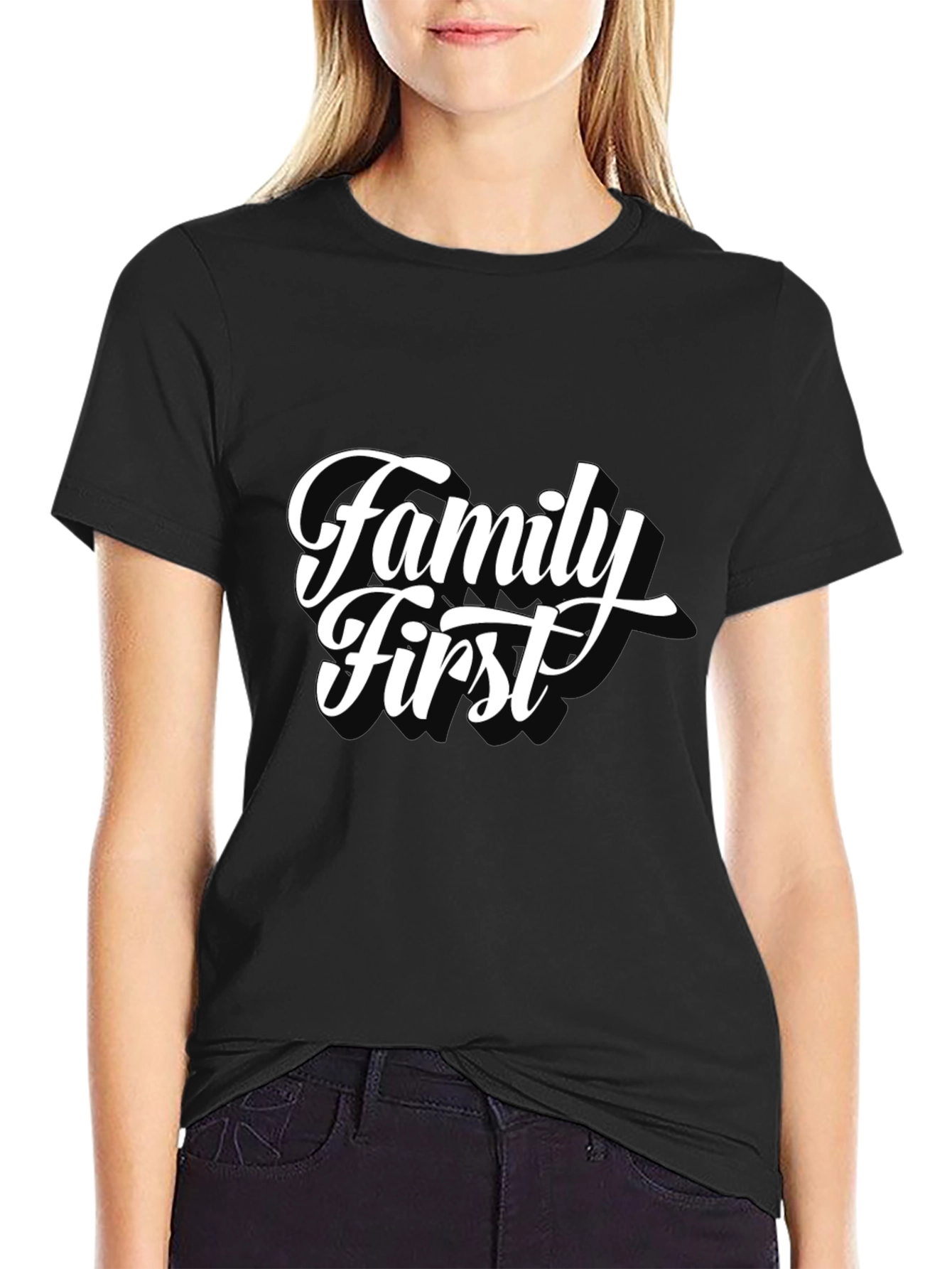 Family First Black T-Shirt - Stylish Casual Wear