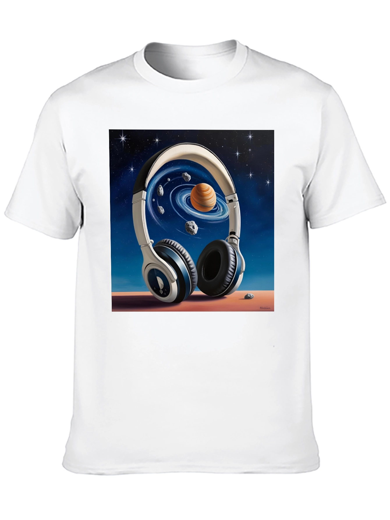 Space Headphones Graphic T-Shirt - Black