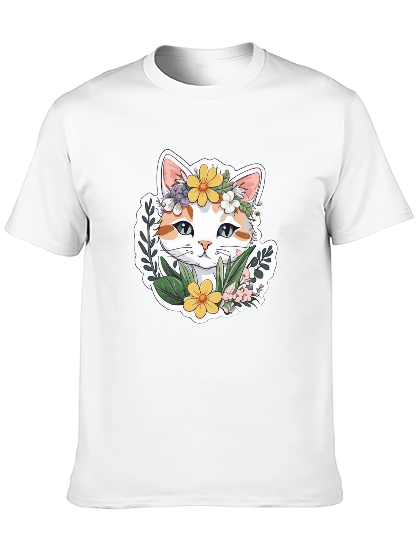 Floral Cat Graphic T-Shirt - Cute Unisex Tee