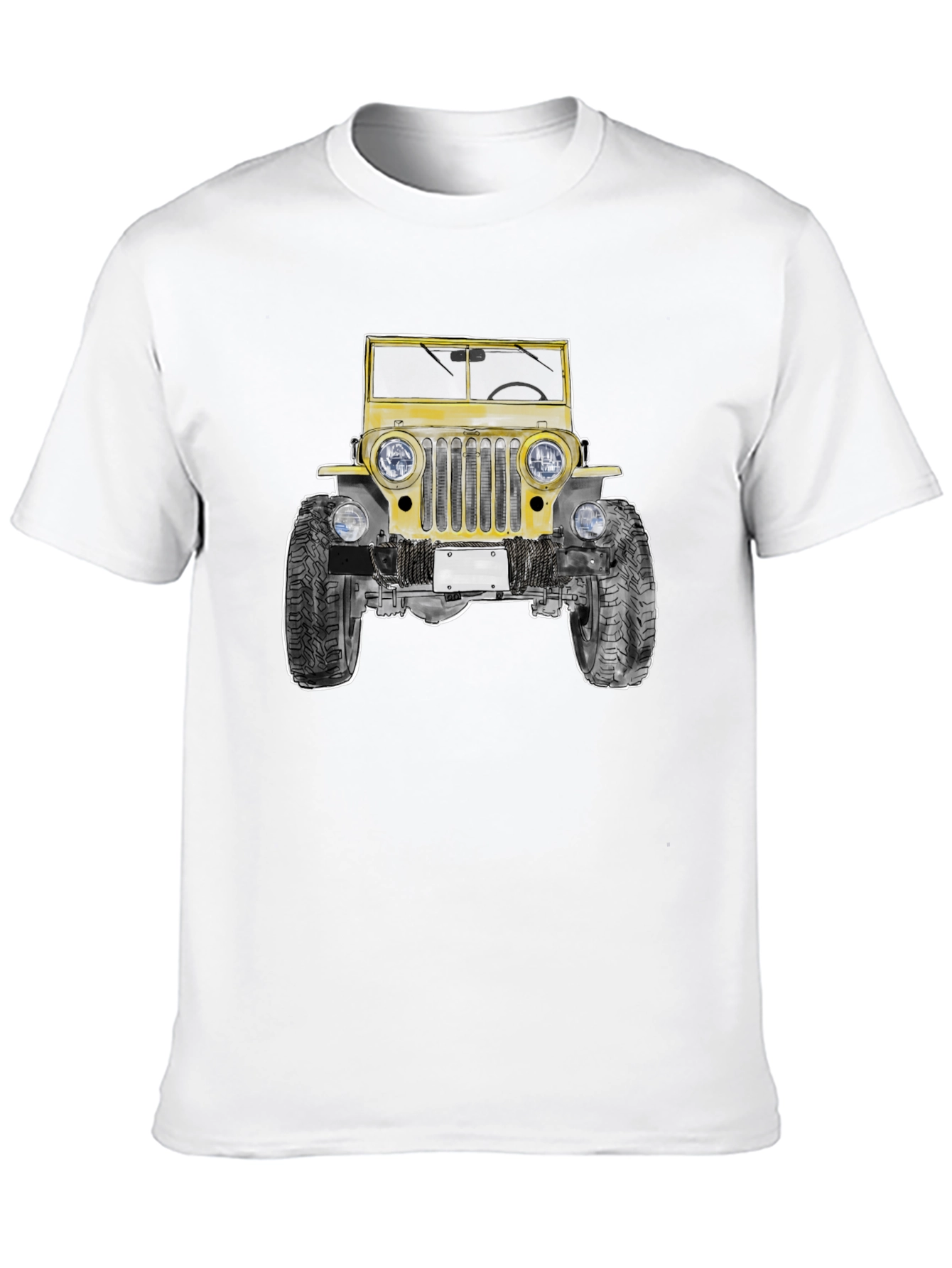 Classic Yellow Jeep Graphic Tee - Black Cotton T-Shirt