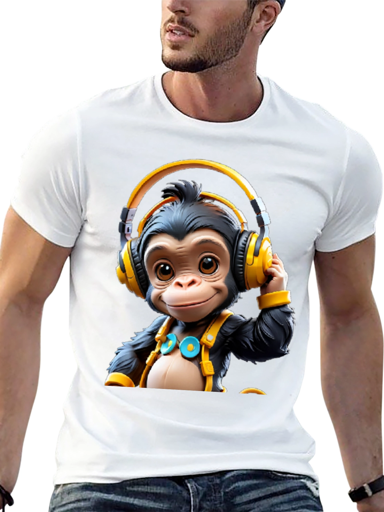 Monkey DJ Graphic Tee - Black Cotton T-Shirt