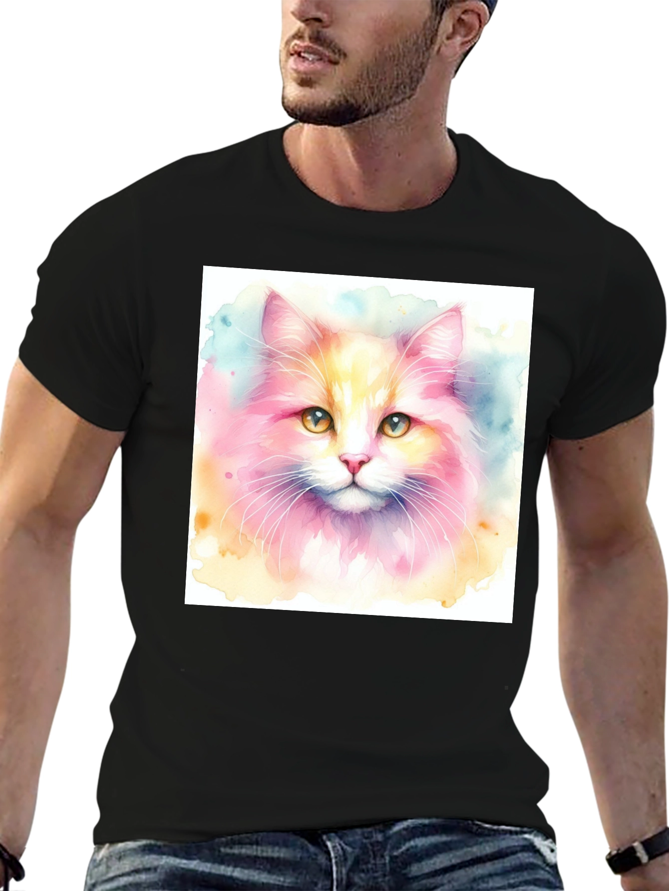 Watercolor Cat Graphic T-Shirt