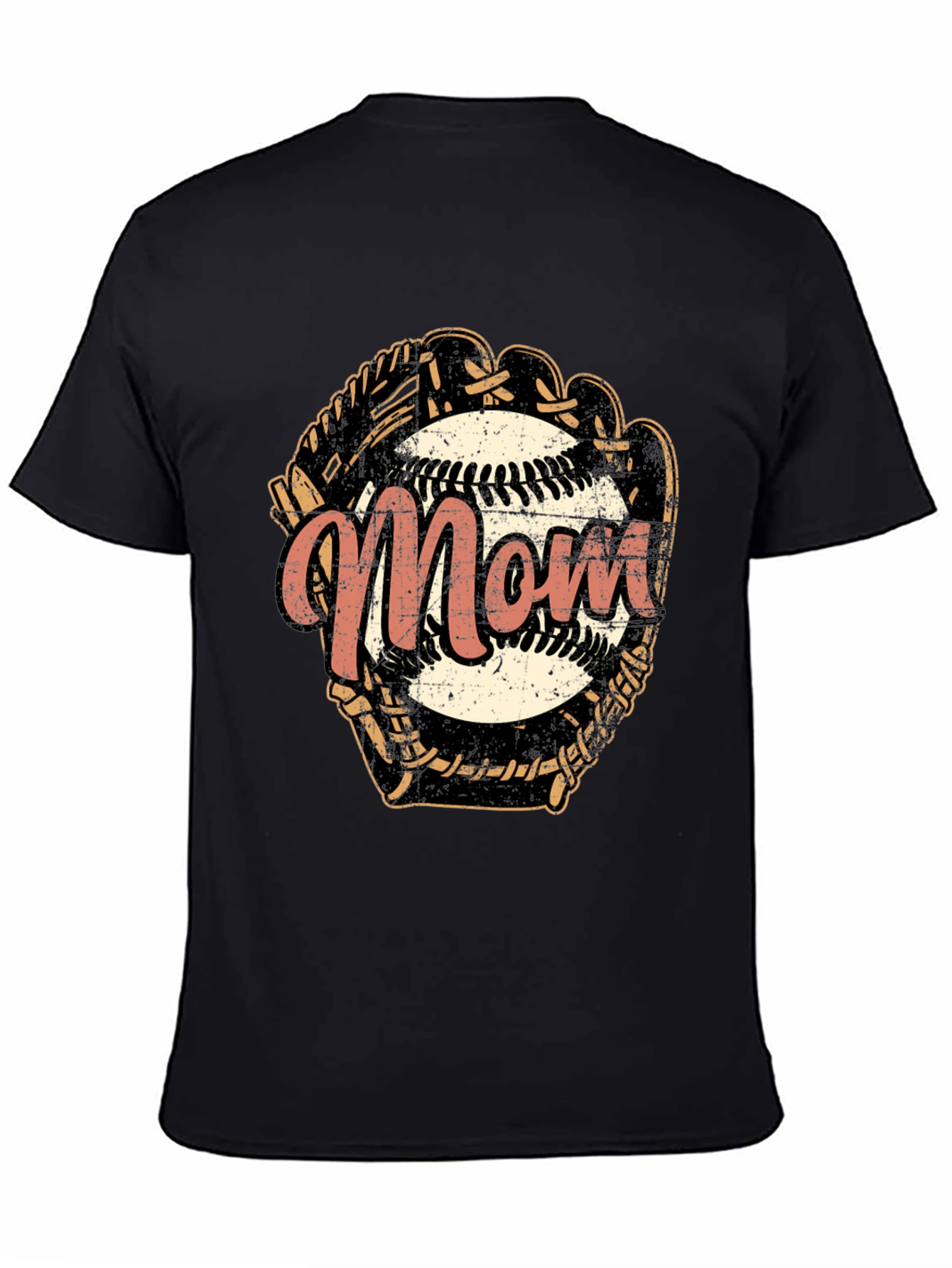 Mom Baseball Glove T-Shirt - Distressed Design