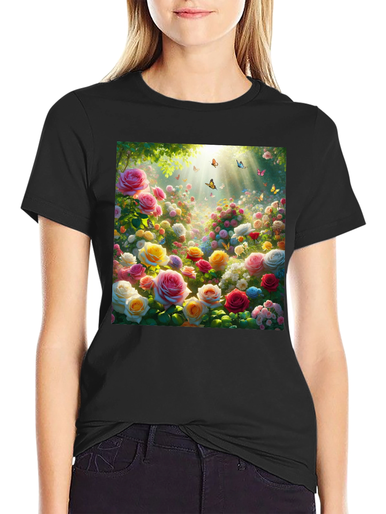 Floral Garden T-Shirt - Roses & Butterflies