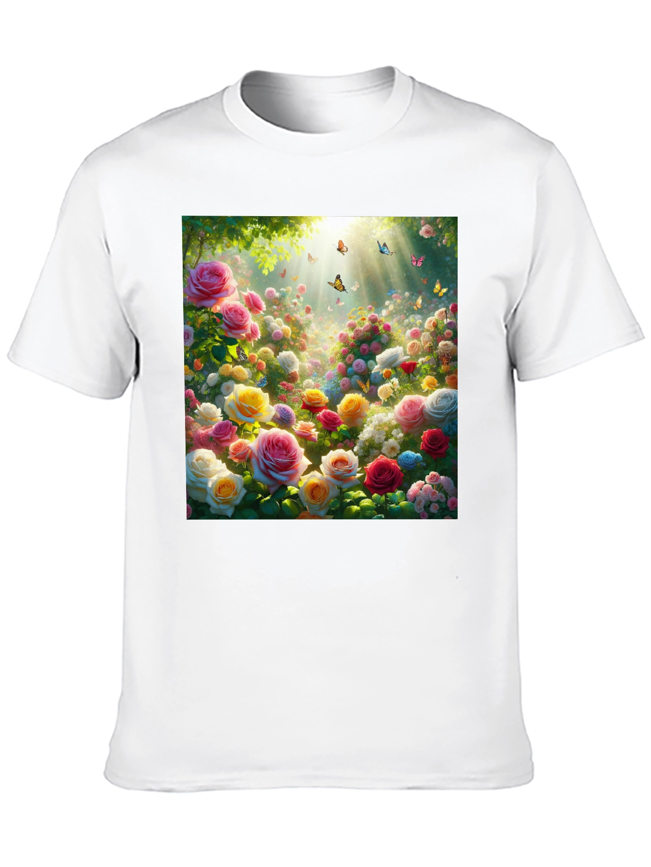 Floral Garden T-Shirt - Roses & Butterflies
