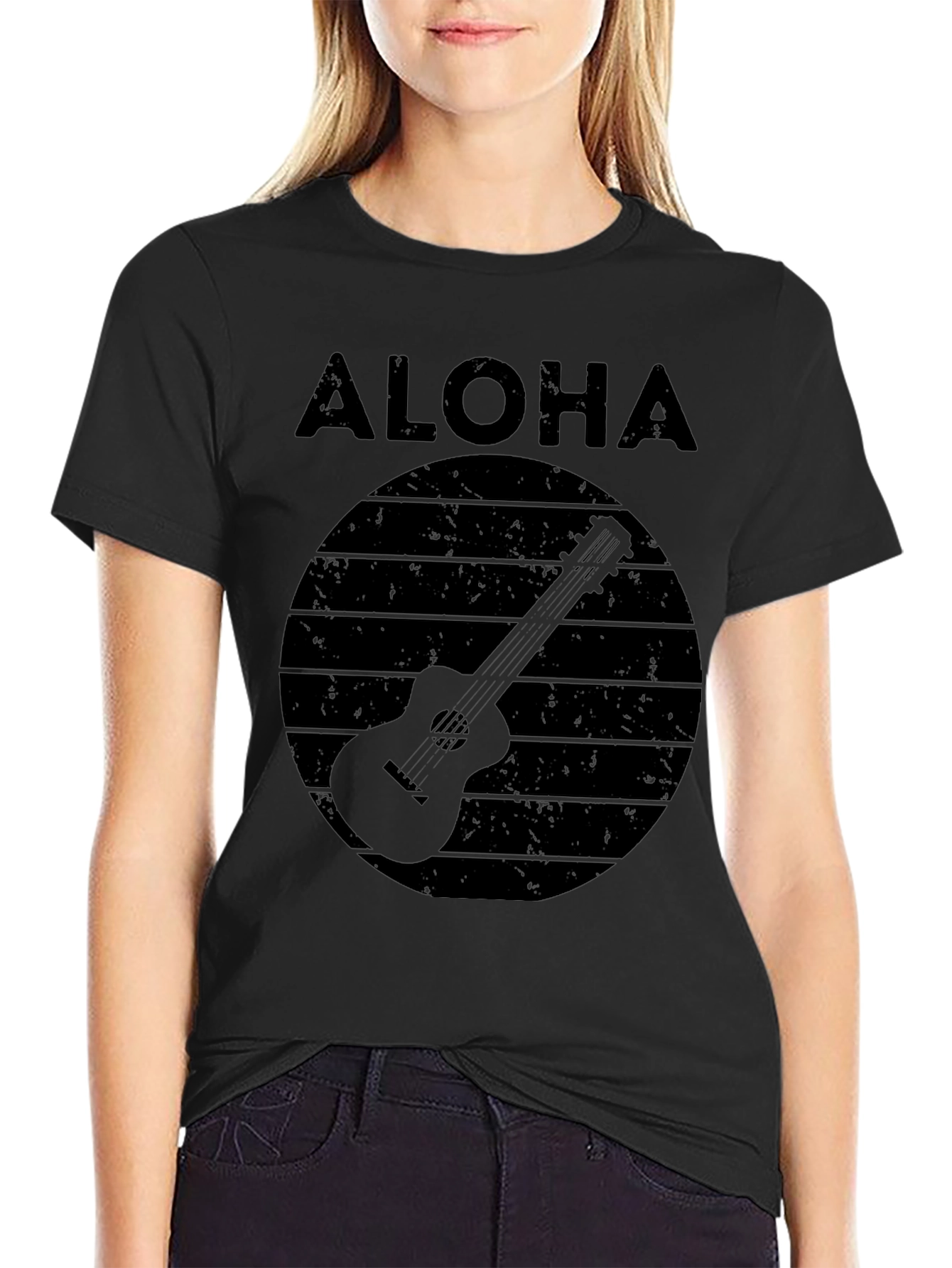 Aloha Ukulele Graphic T-Shirt - Black