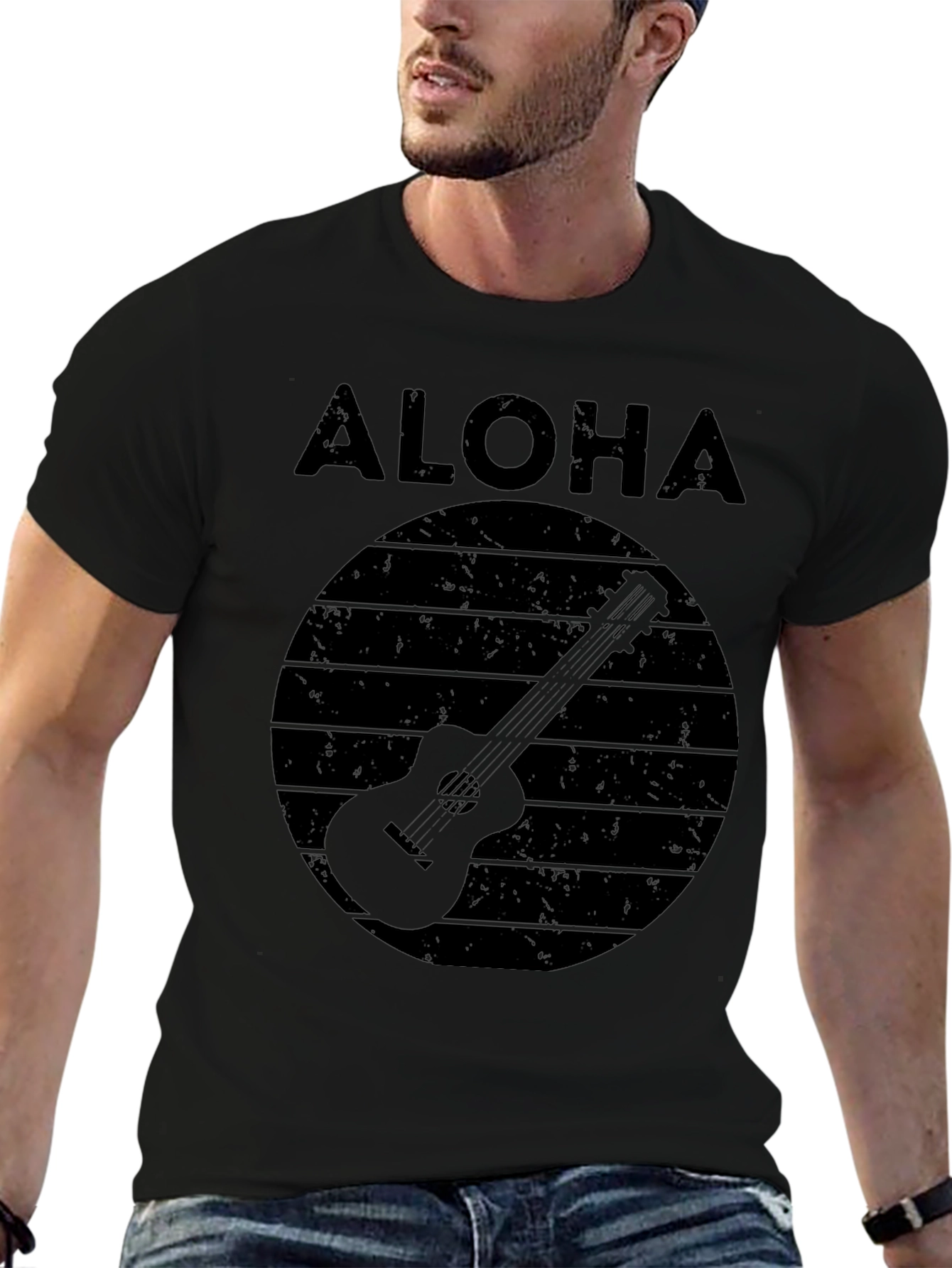 Aloha Ukulele Graphic T-Shirt - Black