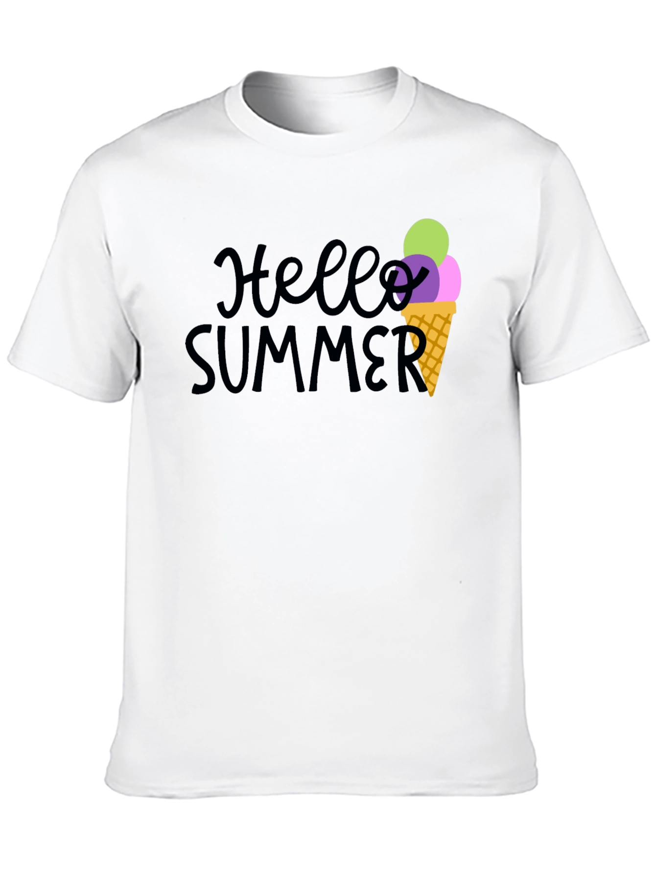 Hello Summer Black Graphic Tee with Ice Cream Cone