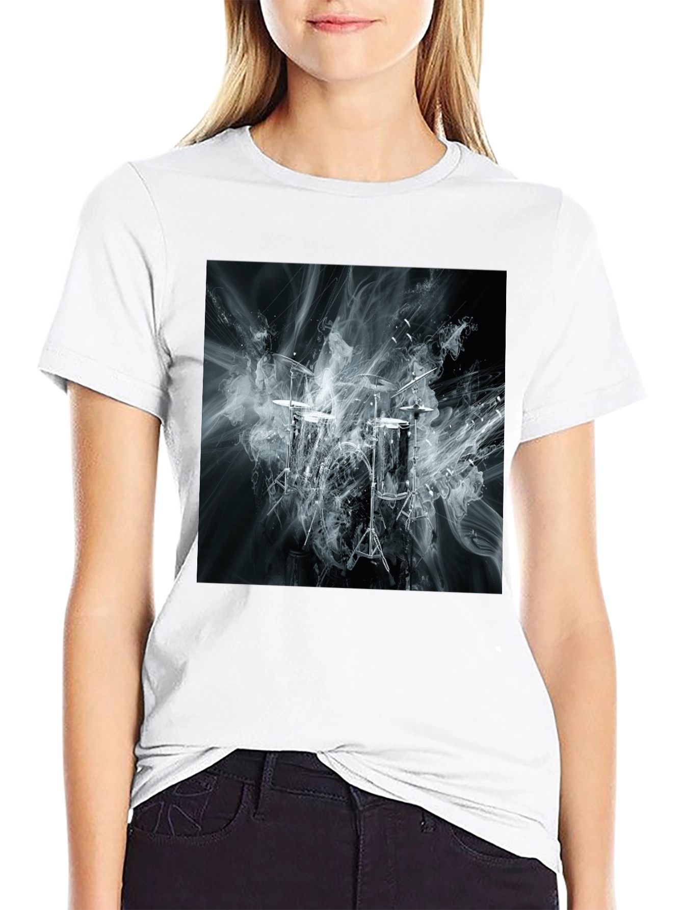Abstract Smoke Drums Black T-Shirt