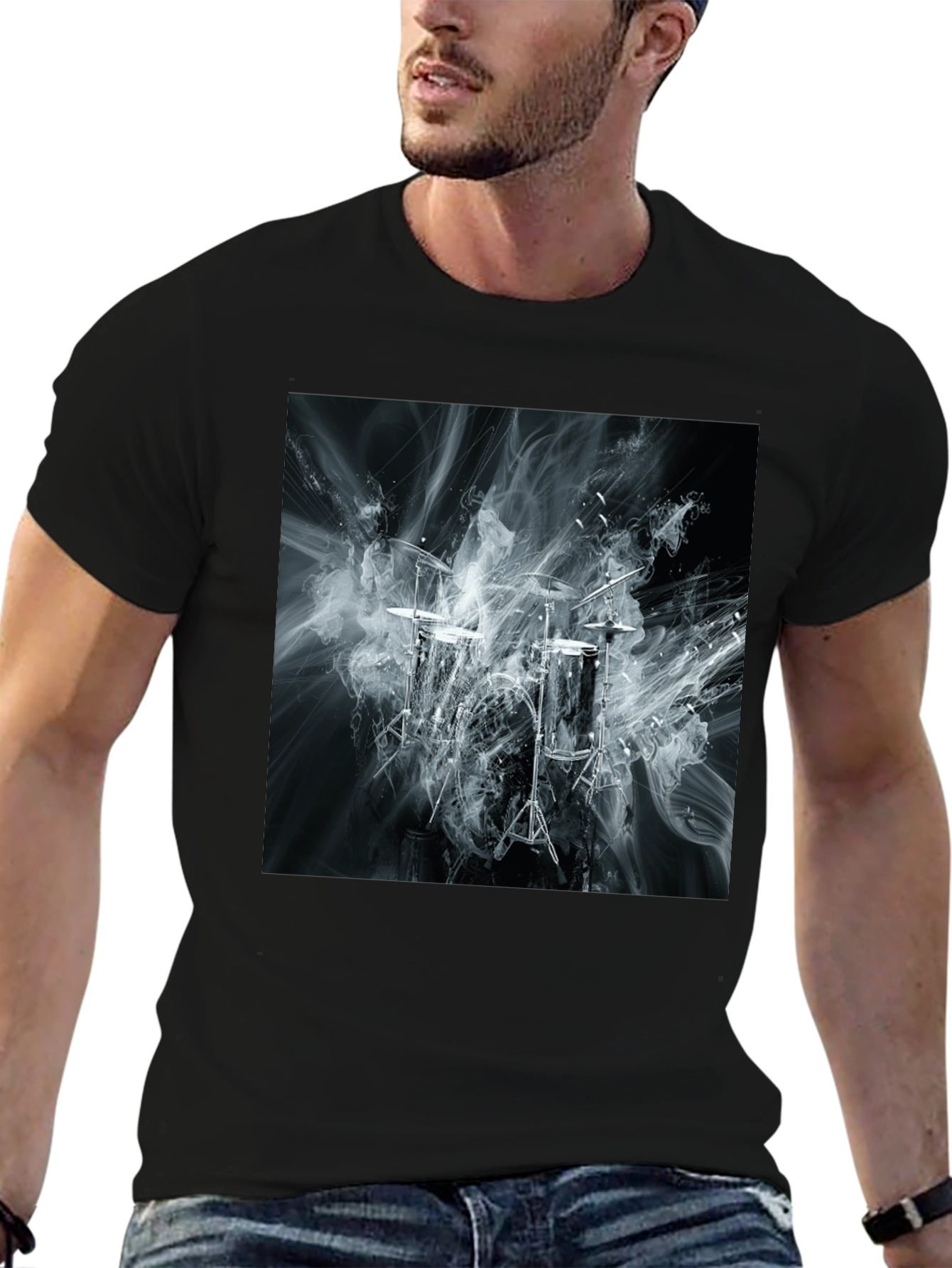 Abstract Smoke Drums Black T-Shirt