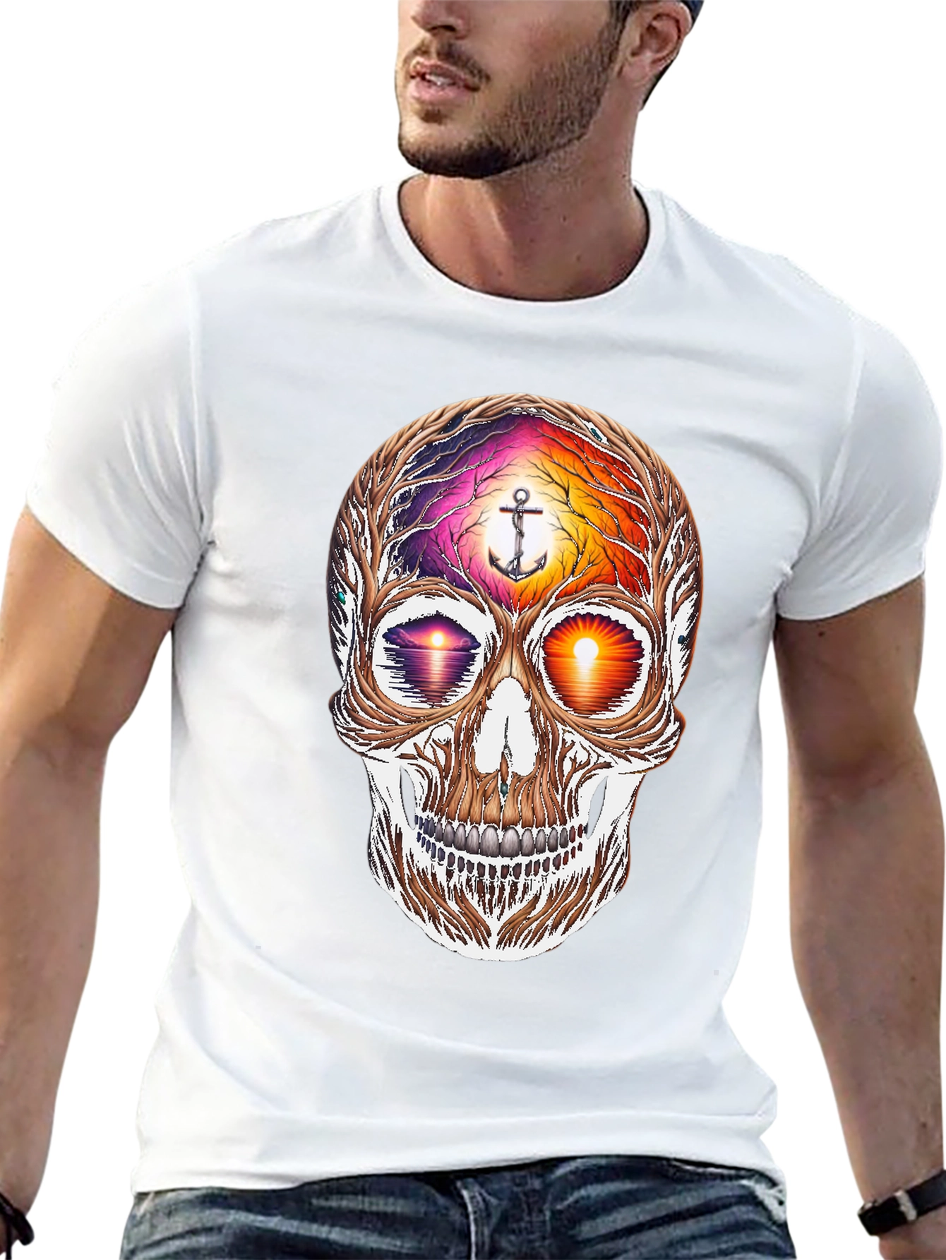 Sunset Skull Graphic Tee - Coastal Vibes Shirt