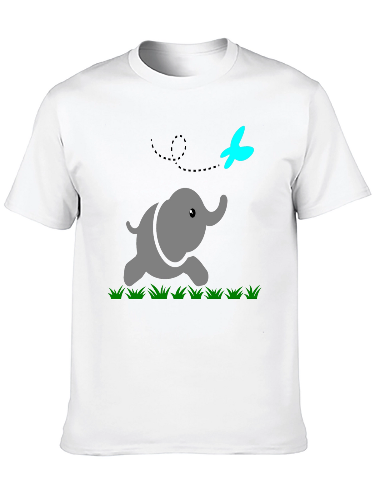 Cute Elephant & Butterfly Graphic Black T-Shirt