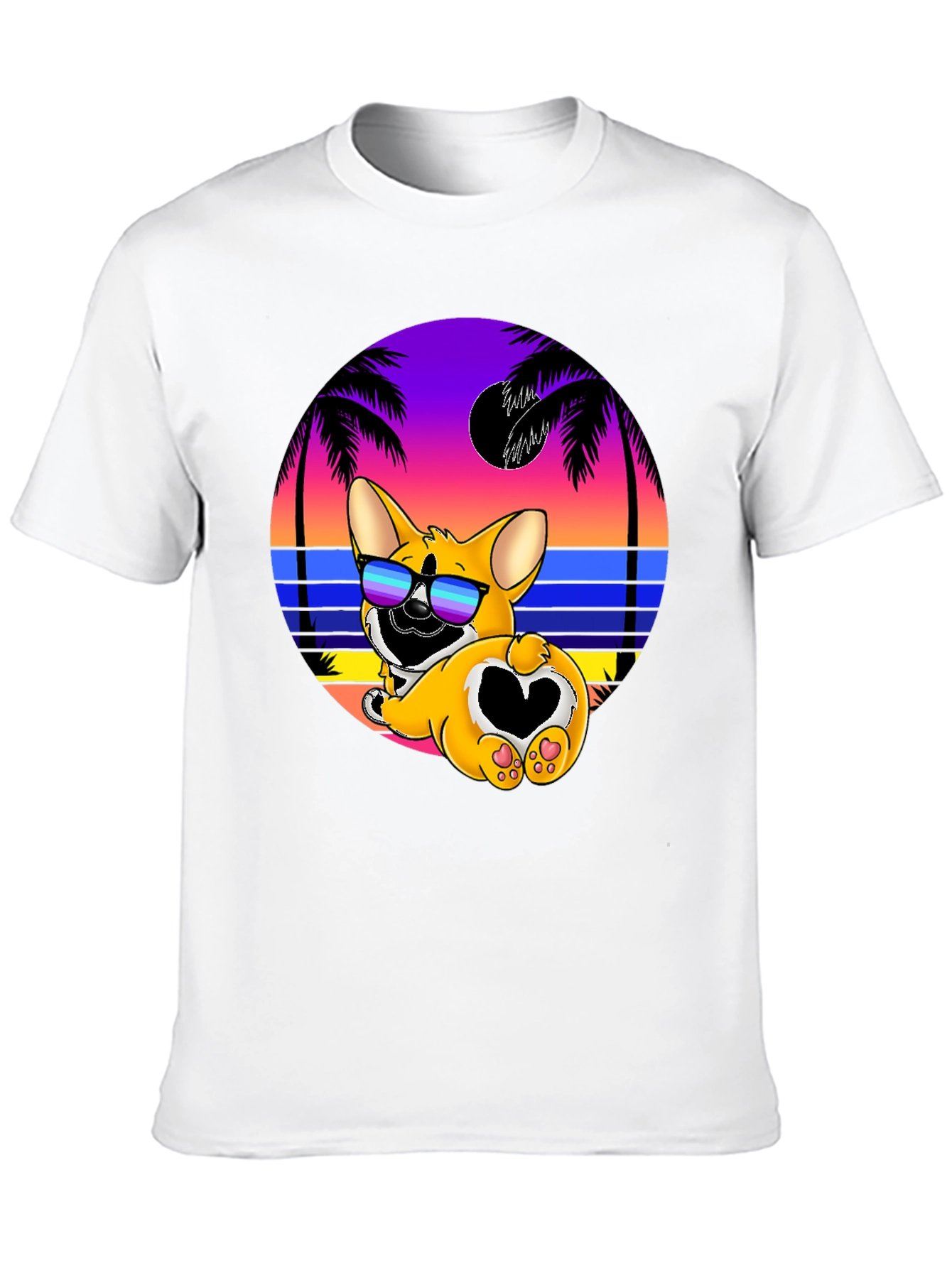Corgi Beach Sunset Graphic T-Shirt