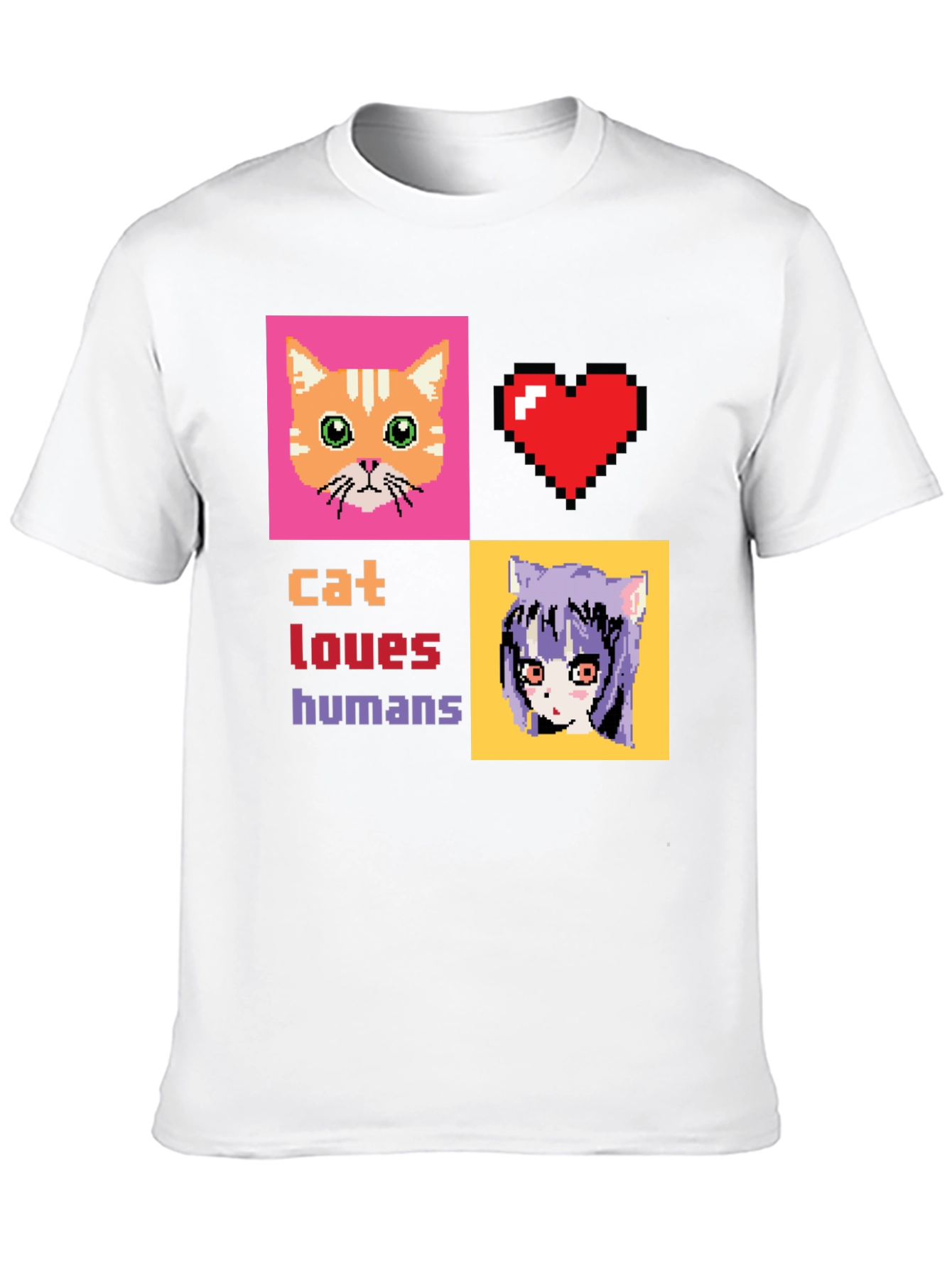 Cat Loves Humans Pixel Art T-Shirt