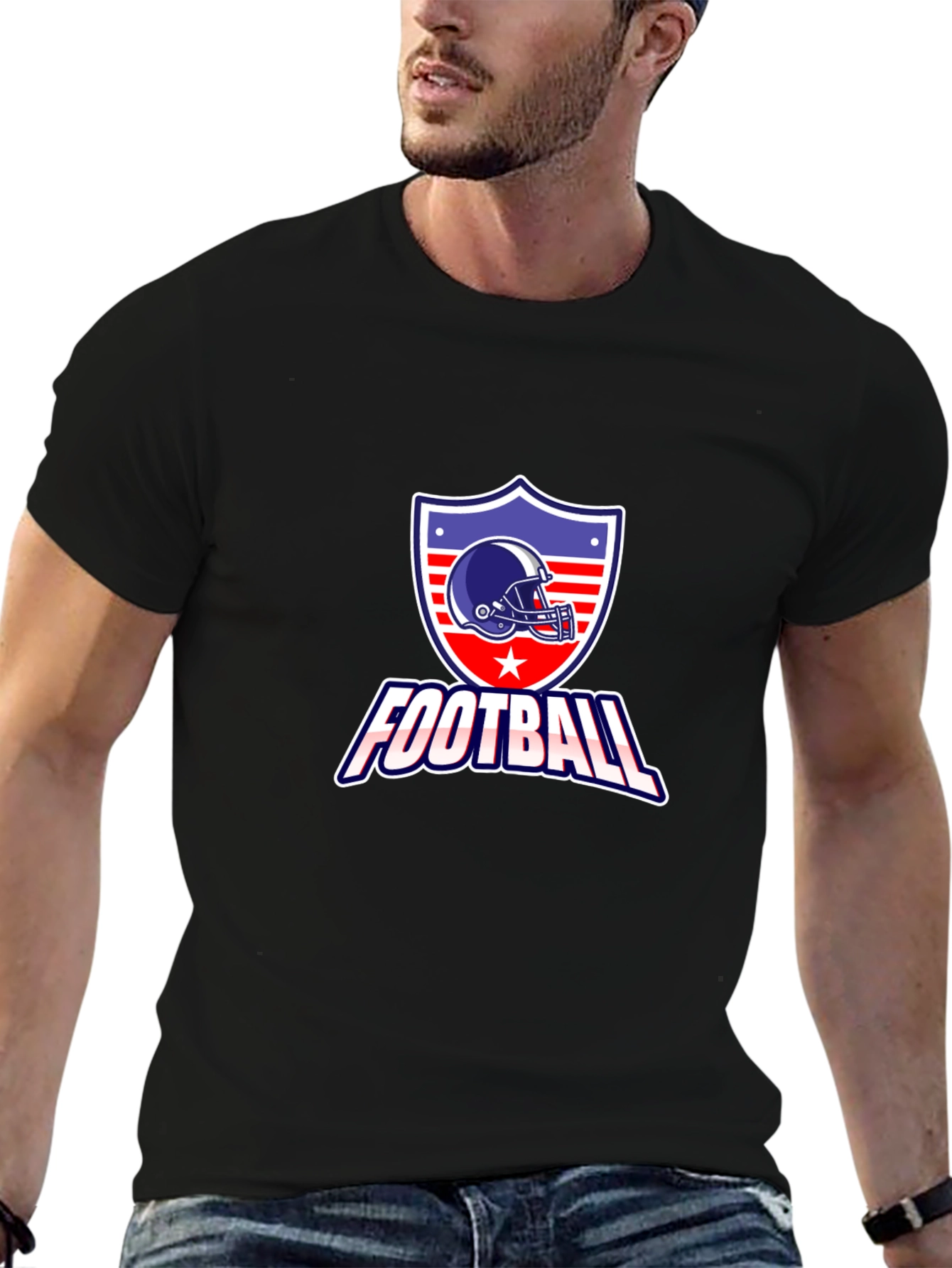 Football Graphic Tee - Patriotic Shield Design
