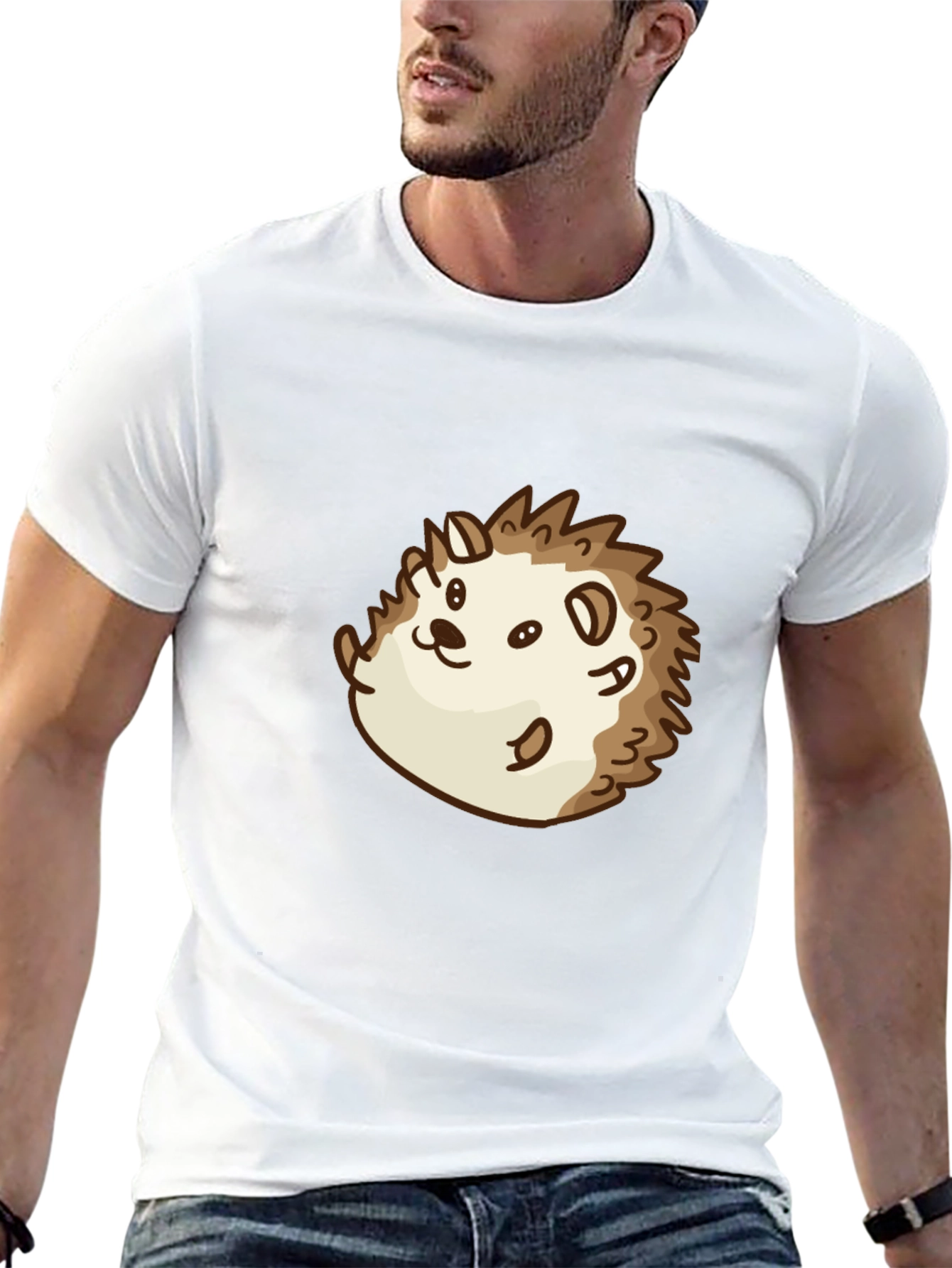 Cute Cartoon Hedgehog Graphic Tee - Black Cotton Shirt