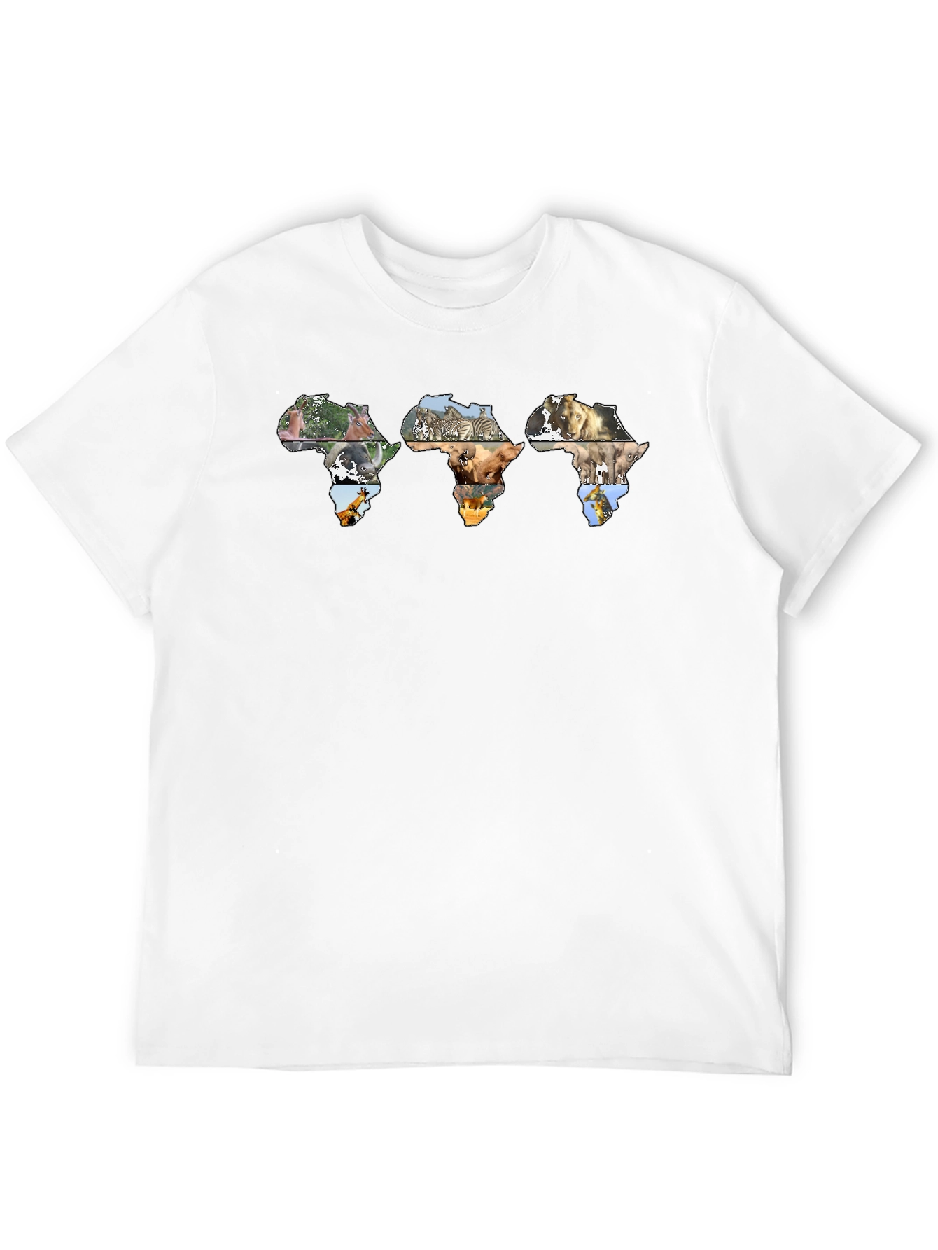 Africa Continent Wildlife Print Black T-Shirt