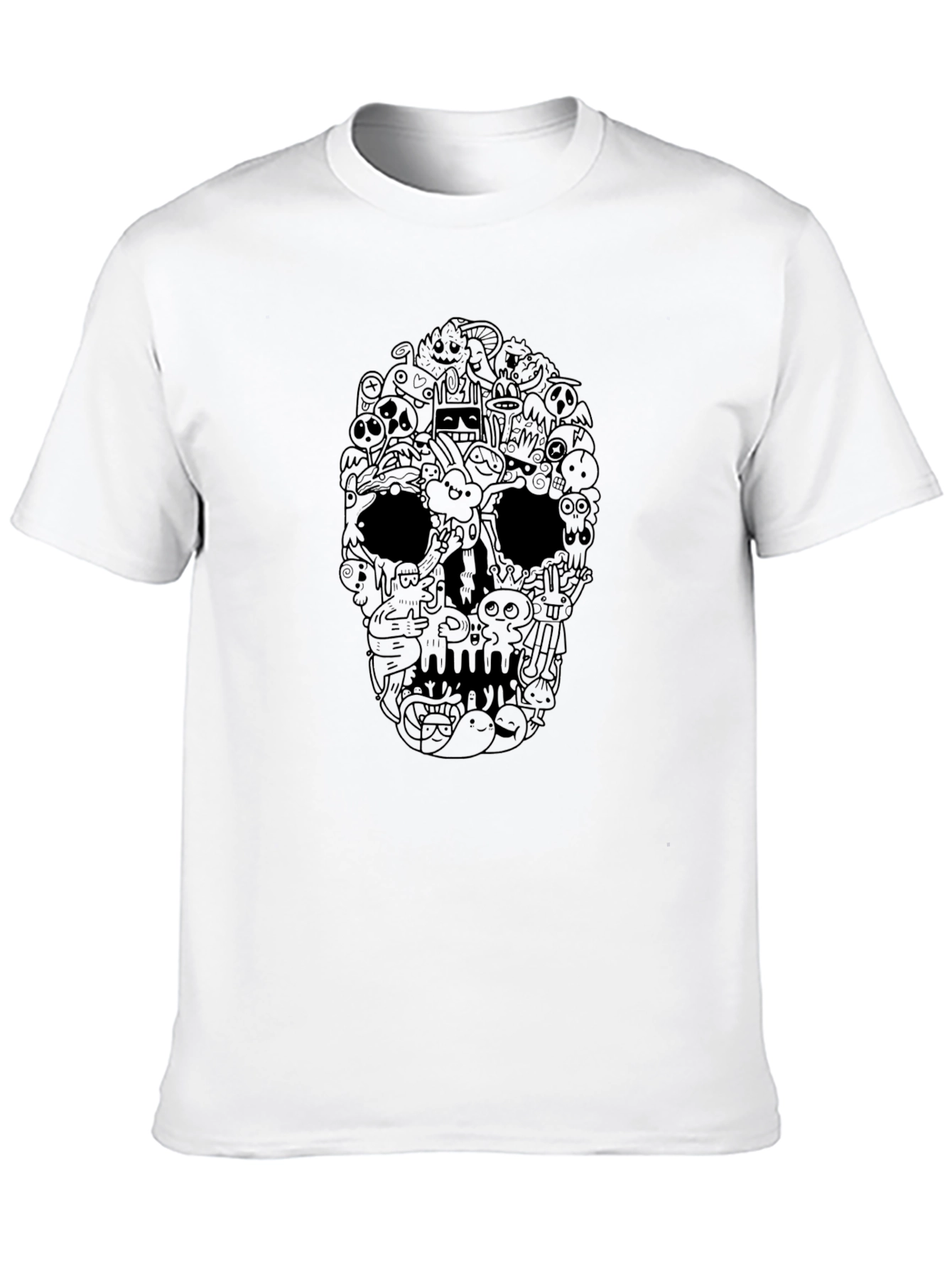 Skull Doodle Graphic Tee - Black Cotton T-Shirt