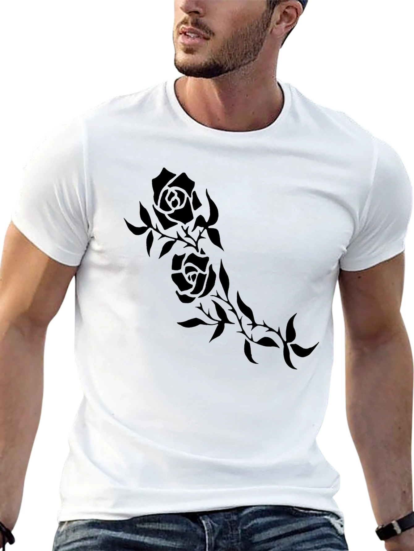 Black Rose Vine Print Mens T-Shirt